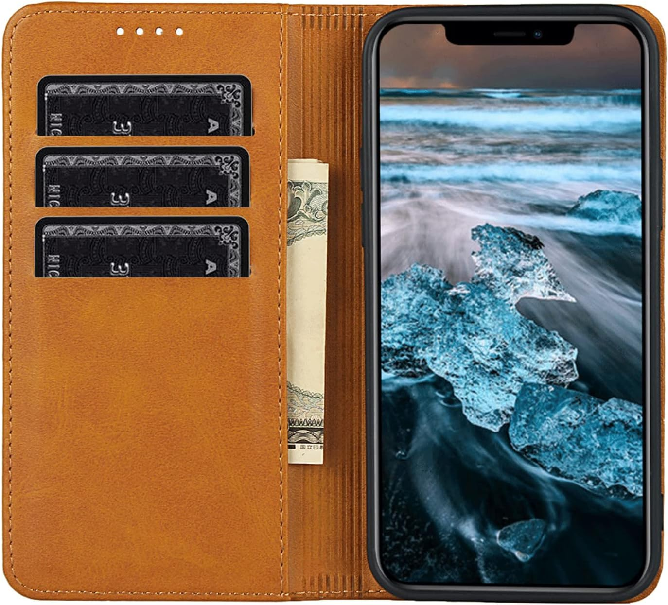 FROLAN for Iphone 12 Mini Wallet Case with Card Holder, Premium PU Leather Credit Slot Flip Folio Book Drop Protection Shockproof Phone Cover for Iphone 12 Mini 5.4 Inch - Light Brown image number 5