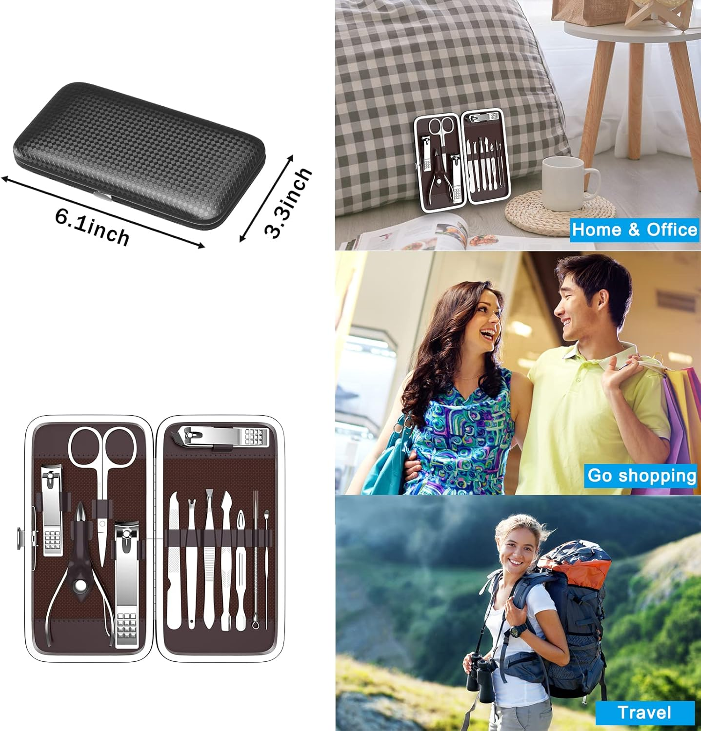 Tseoa Manicure, Pedicure Kit, Nail Clippers, Professional Grooming Kit, Nail Tools with Luxurious Travel Case, Set of 12