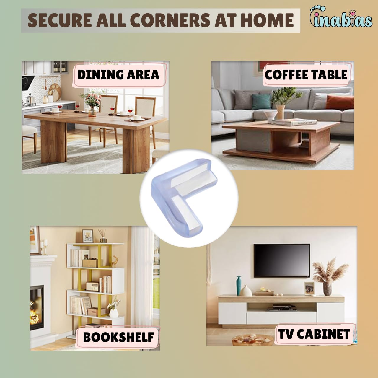 Inabias 12 Pack Corner Protectors for Kids -Clear Silicone Edge Guards Baby Proofing Corner Bumpers with Strong Adhesive for Table, Furniture, Baby Safety & Toddler Protection (6 R + 6 L)