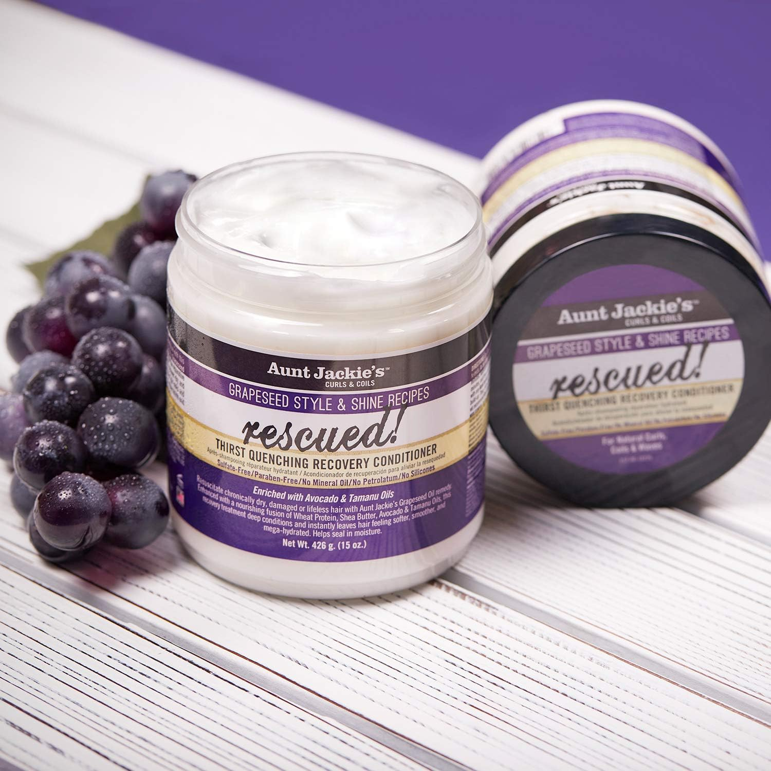 Aunt Jackie'S Grapeseed Style and Shine Recipes Rescued Thirst Quenching Hair Recovery Conditioner Repair Treatment, Seals in Moisture, 15 Oz image number 6