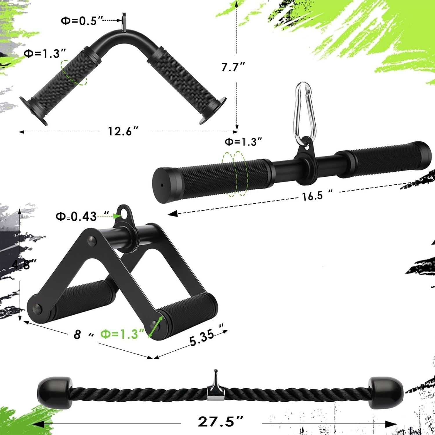 Cable Machine Attachment，Lat Pulldown Attachments Upgraded 1.3 Inch Comfort Grip Cable Attachments for Gym, Triceps Rope Bar,V Bars,Double D Bar,Homr Gym Accessories