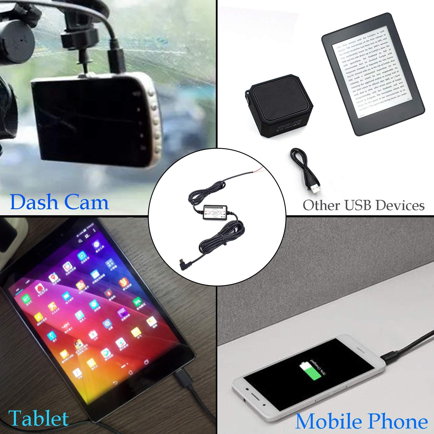 DC 12V to 5V Micro USB Cable Right Angle Plug, Dash Cam Hardwire Kit Micro USB Charger Car Direct Wired Charging Cable for Dash Cameras GPS Navigator Tablet DVR Recorder, Accept DC 12-24V Input image number 3