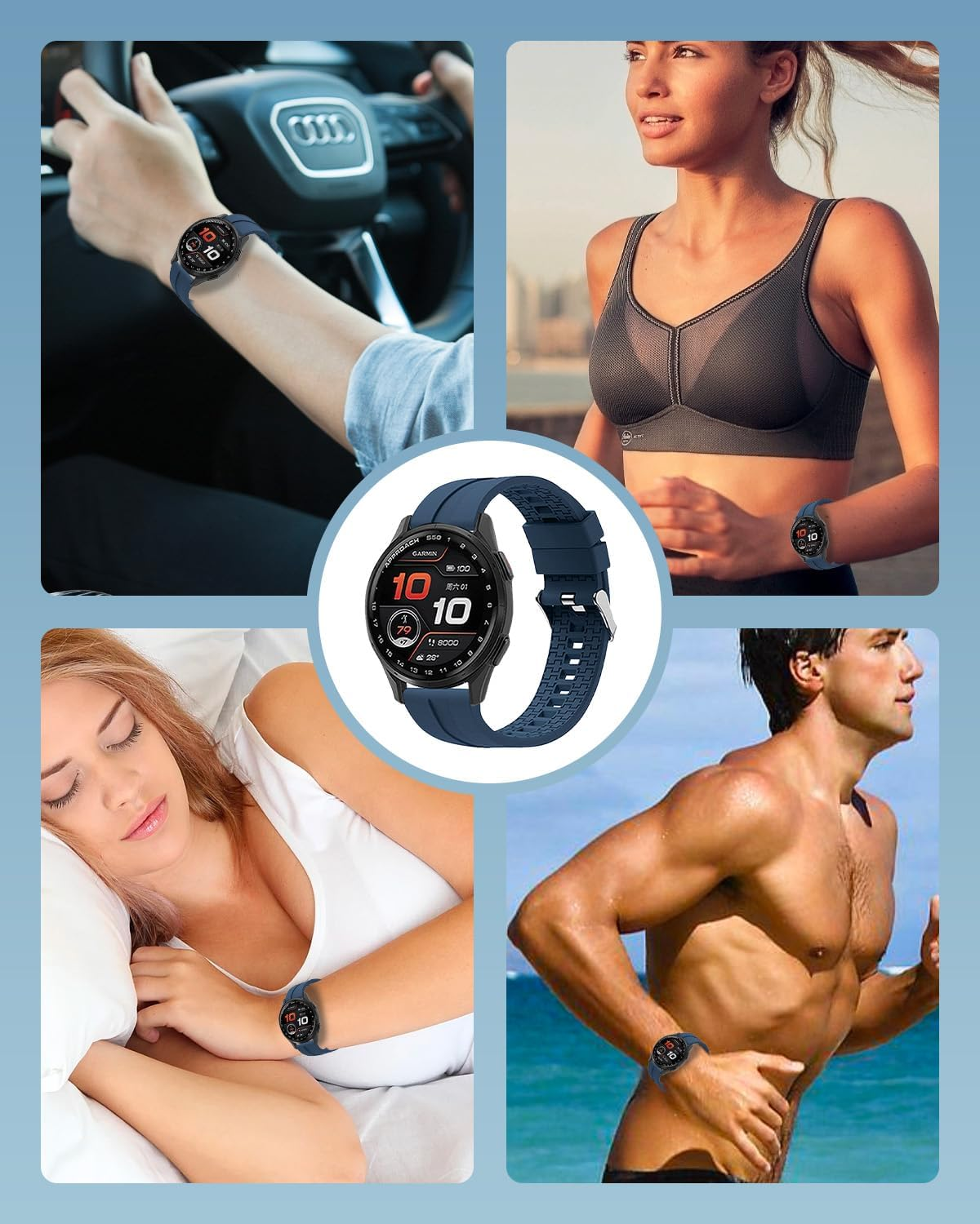 2 Pack Bands for Garmin Approach S50,Sport Silicone Band for Garmin Approach S50 Women Men,20Mm Soft Silicone Waterproof Replacement Smartwatch Strap,Adjustable Wristband,Black+Blue image number 1