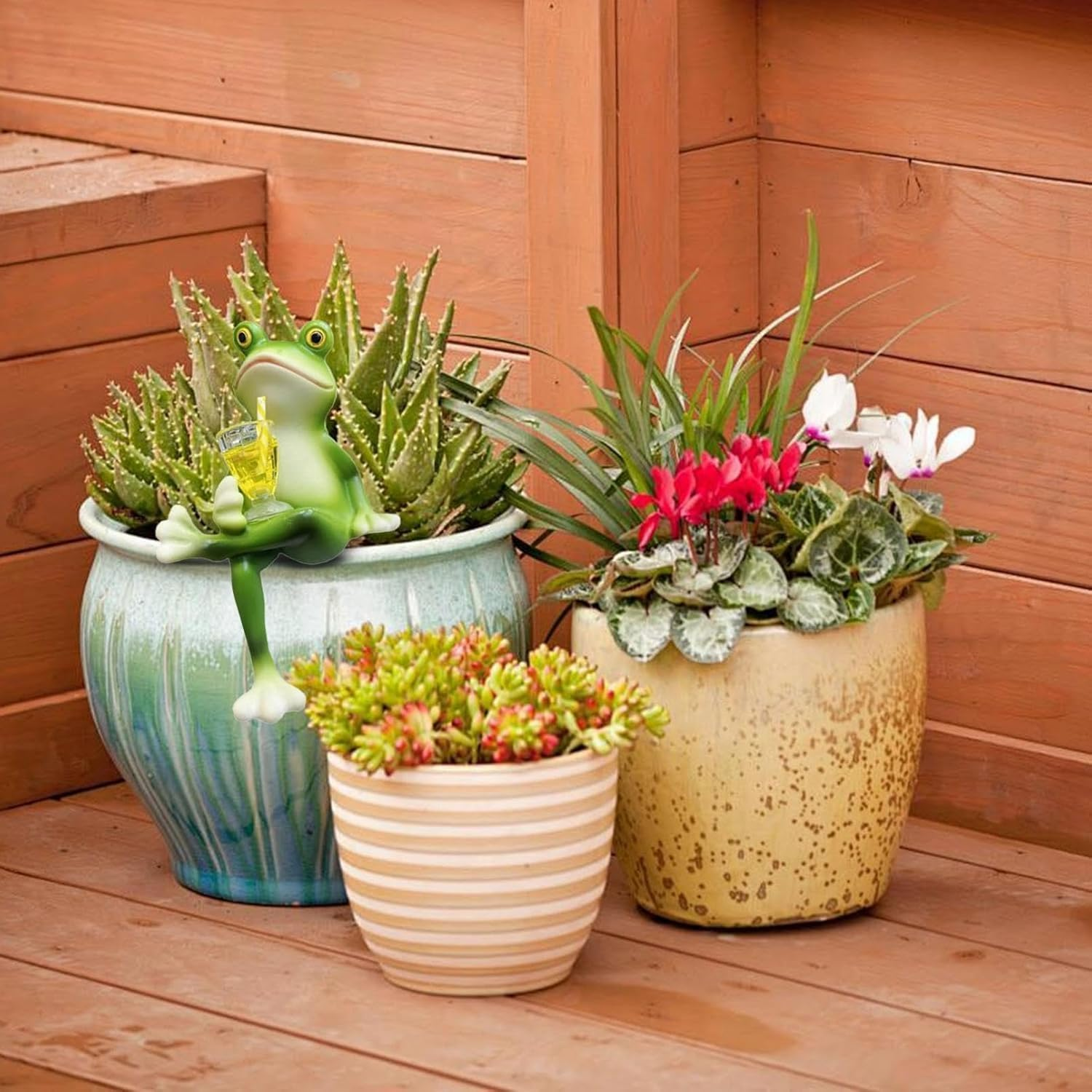 1 Pcs Resin Frog Garden Statue - Hand-Painted Cute Cartoon Frog Figurine for Outdoor Decor, Patio, Flower Pots & Lawn Ornaments ([C] Sit) image number 5