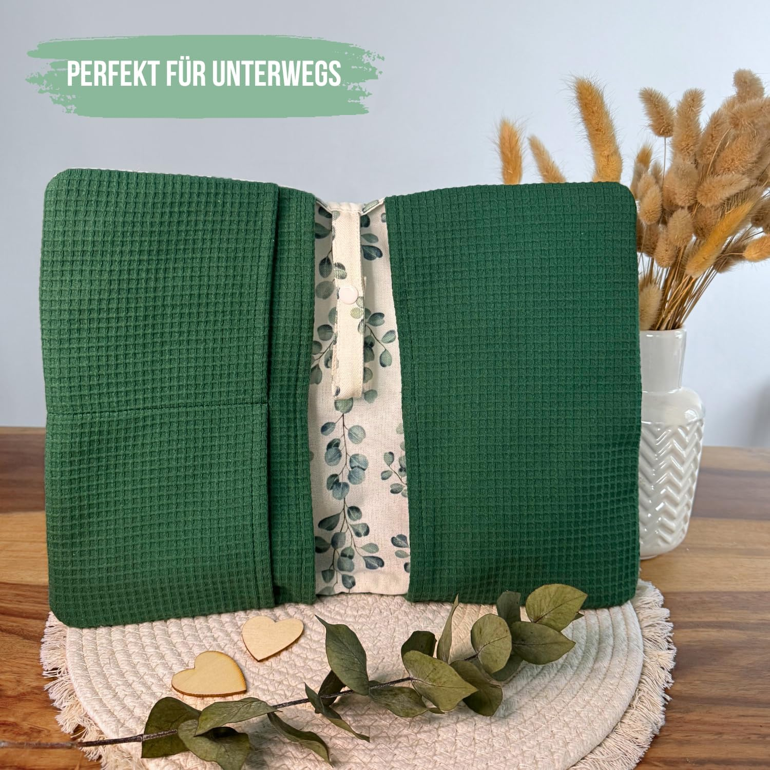 Malino Premium Travel Nappy Bag - Evergreen - Organiser for Nappies, Wipes & Baby Essentials, Baby Cosmetic Bag in Eucalyptus Design