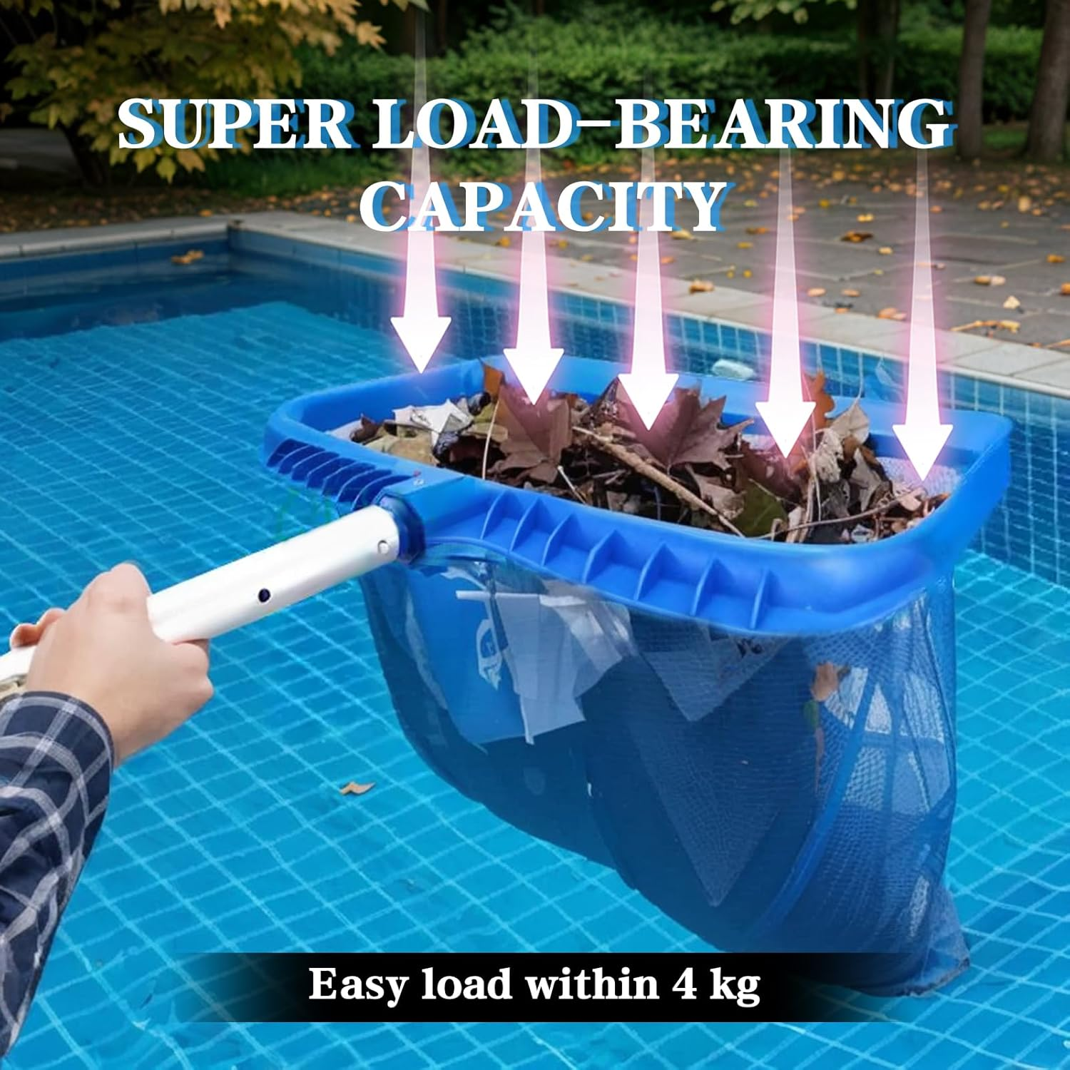 Upgraded Pool Skimmer Net,Heavy Duty Swimming Leaf Rake Cleaning Tool with Deep Nylon Mesh Bag,Fast and Easy for Cleaning Swimming Pool & Pond (20'' Pool Net-Blue) image number 6