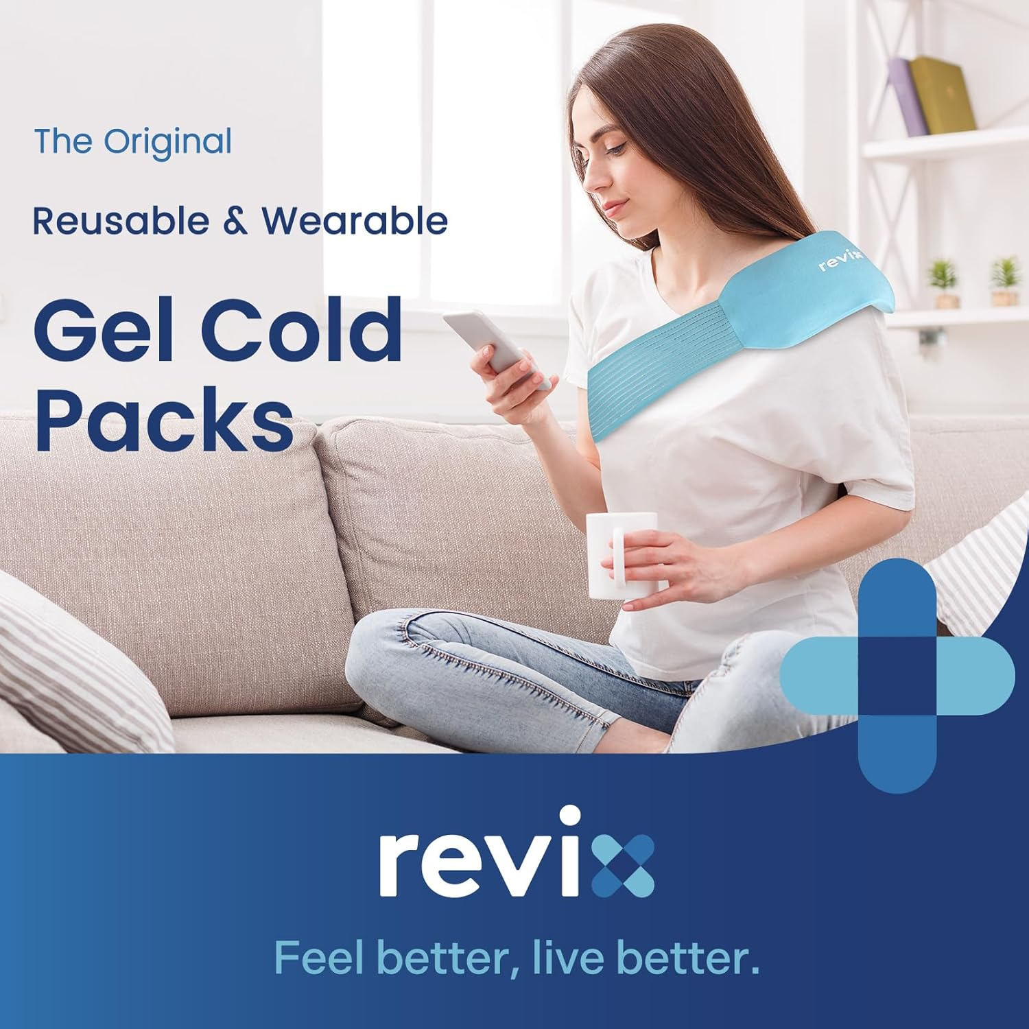 REVIX Ice Packs for Injuries Reusable, 2 Packs Hot and Cold Pack with Adjustable Strap, Flexible Ice Wraps for Joints and Muscle, Rotator Cuff, Back, Knee Discomfort Relief (10" X 5" Blue) image number 5