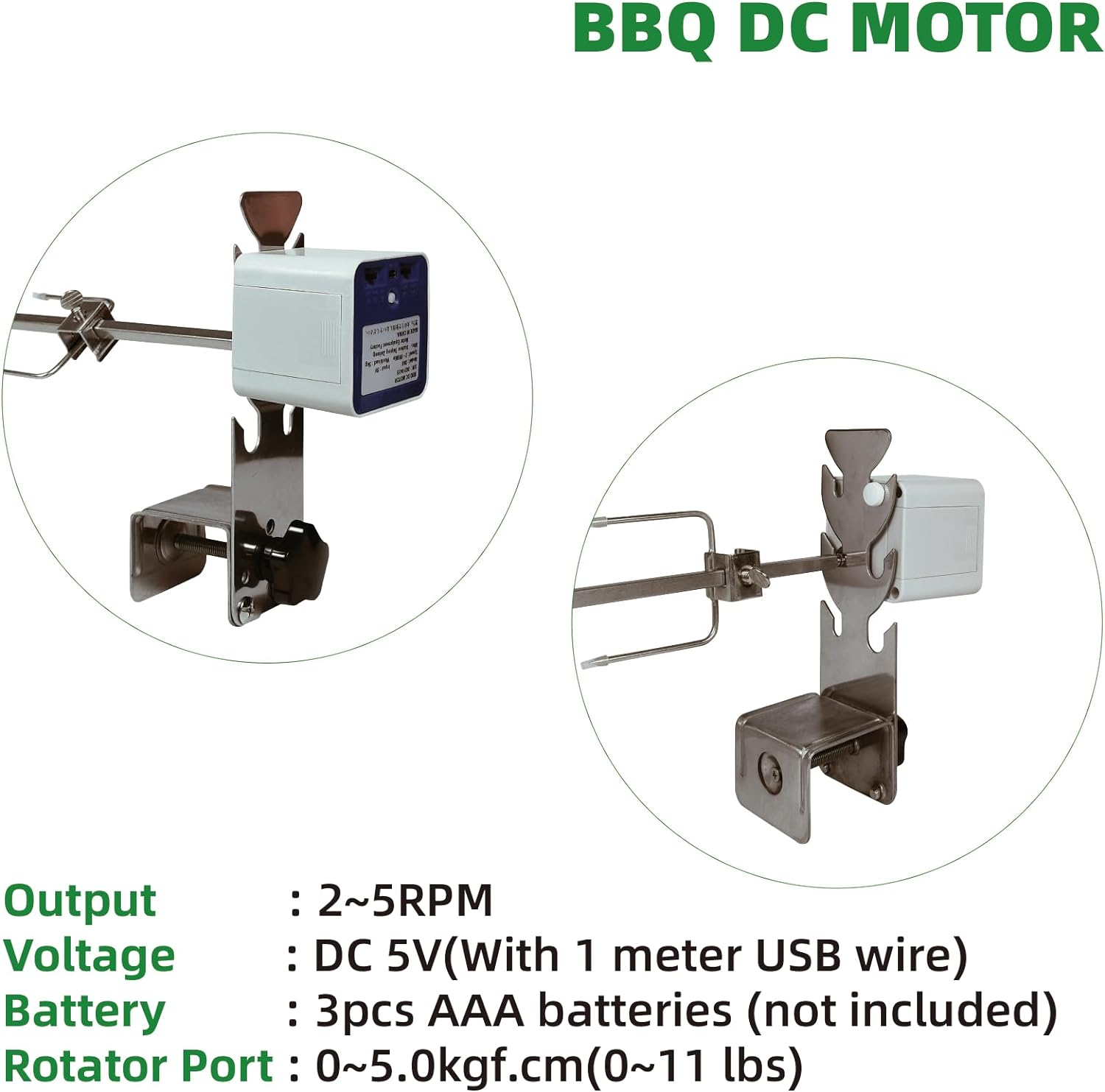 Rotisserie Kit Universal Replacement 5078B Quick Install Portable Spit Grill Outdoor Camping BBQ Three Heights Adjustable Length Cooking Tool Roaster Accessories Chicken Fork Heavy Duty Motor DC 5V image number 2