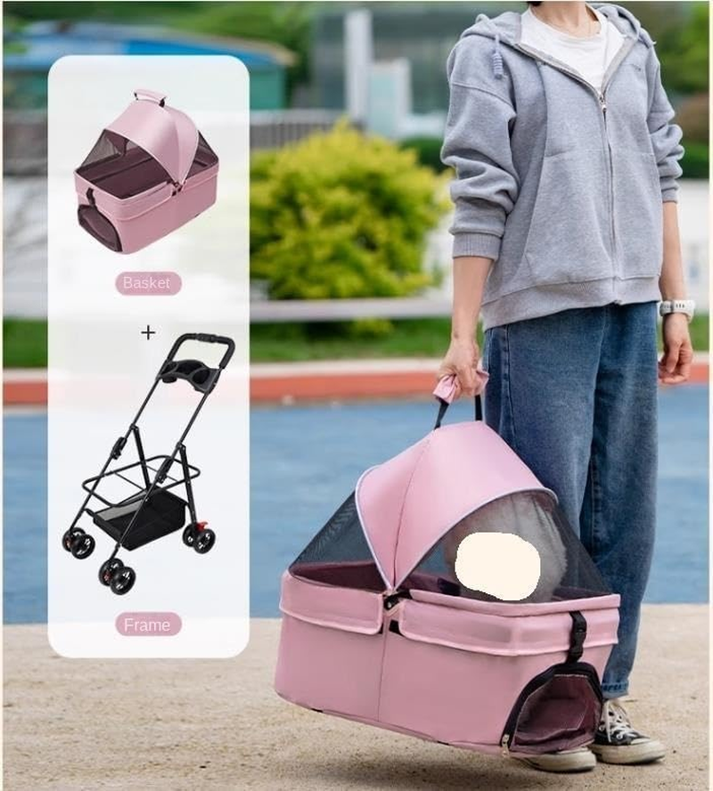 Pet Stroller Dog Stroller Cat Stroller Foldable Pet Stroller Dog Strollers Detachable Cat Stroller with Storage Basket and Cup Holder for Small Medium Dog Pram Dog Cat(Color:Blue) image number 1