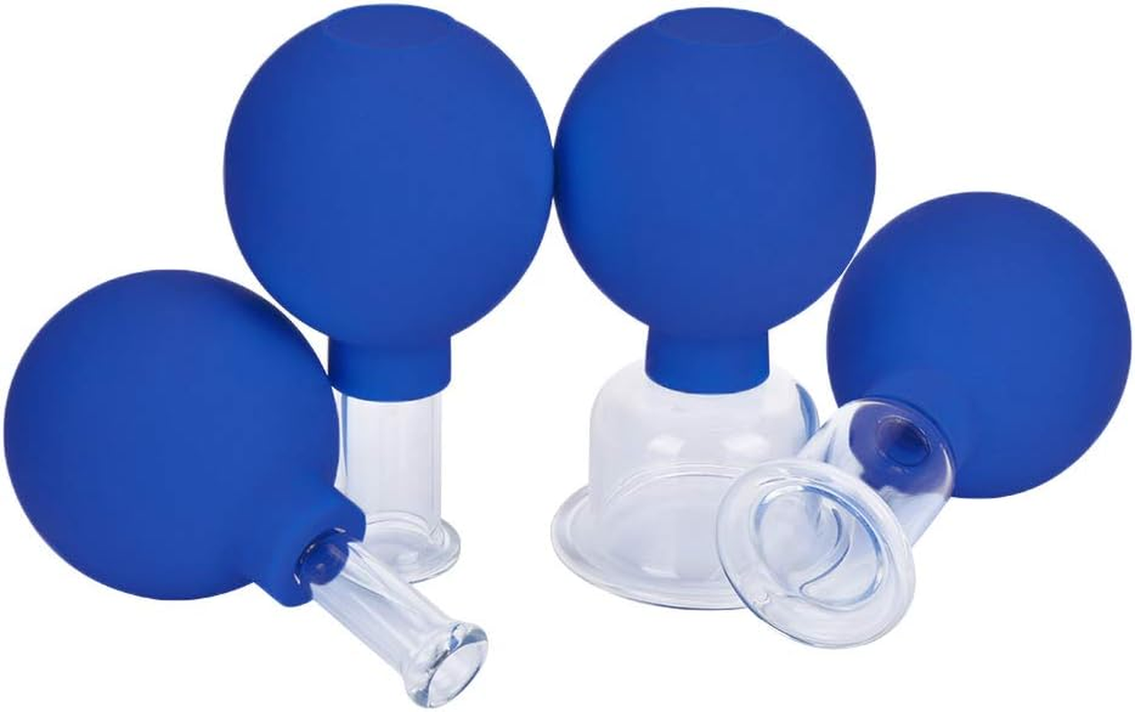 4 Pieces Glass Facial Cupping Set-Silicone Vacuum Suction Massage Cups anti Cellulite Lymphatic Therapy Sets for Eyes, Face and Body