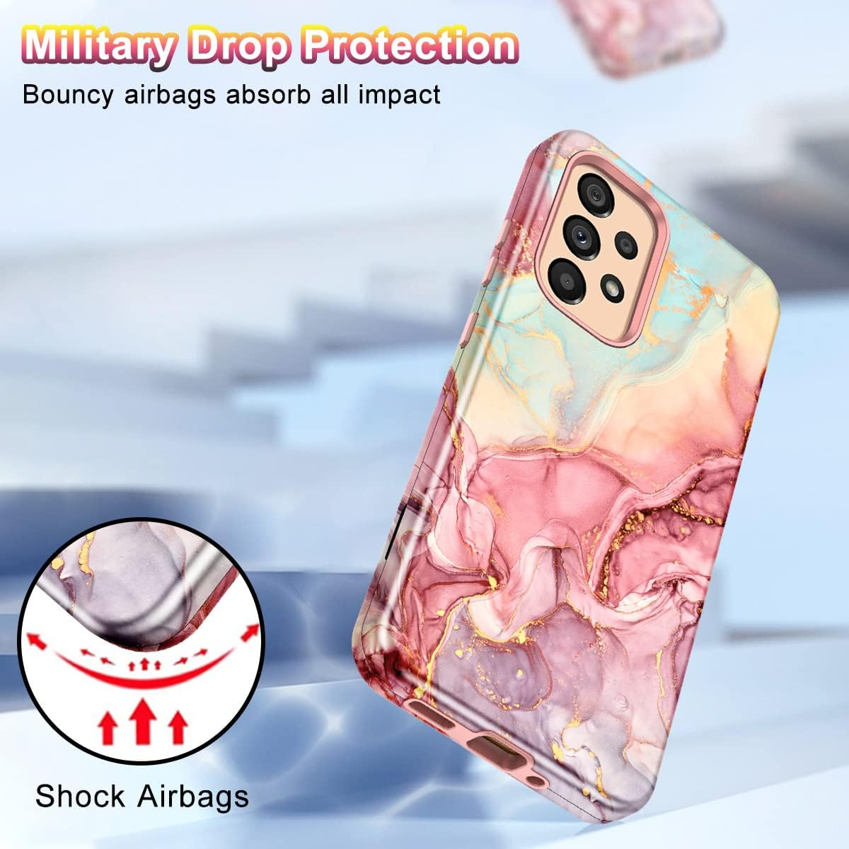 Btscase for Samsung Galaxy A53 5G Case, Marble Pattern 3 in 1 Heavy Duty Shockproof Full Body Rugged Hard Pc+Soft Silicone Drop Protective Women Girl Cover for Samsung Galaxy A53 5G,Rose Gold - All Rose Gold image number 3