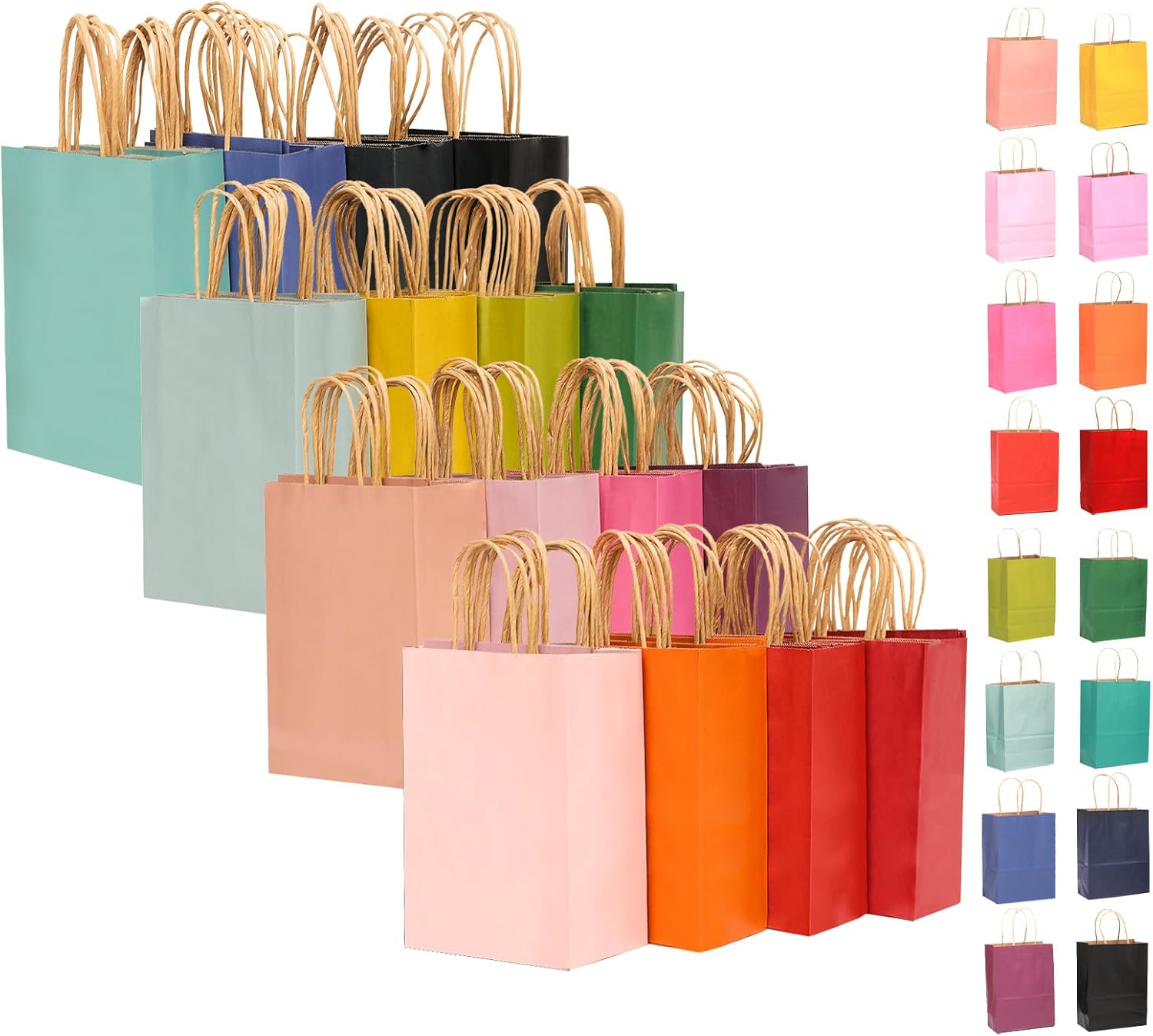 Qiqee 32-Pack Large Kraft Paper Gift Bags with Handles, 16 Colors, 33X25X13Cm (Large Size) image number 1
