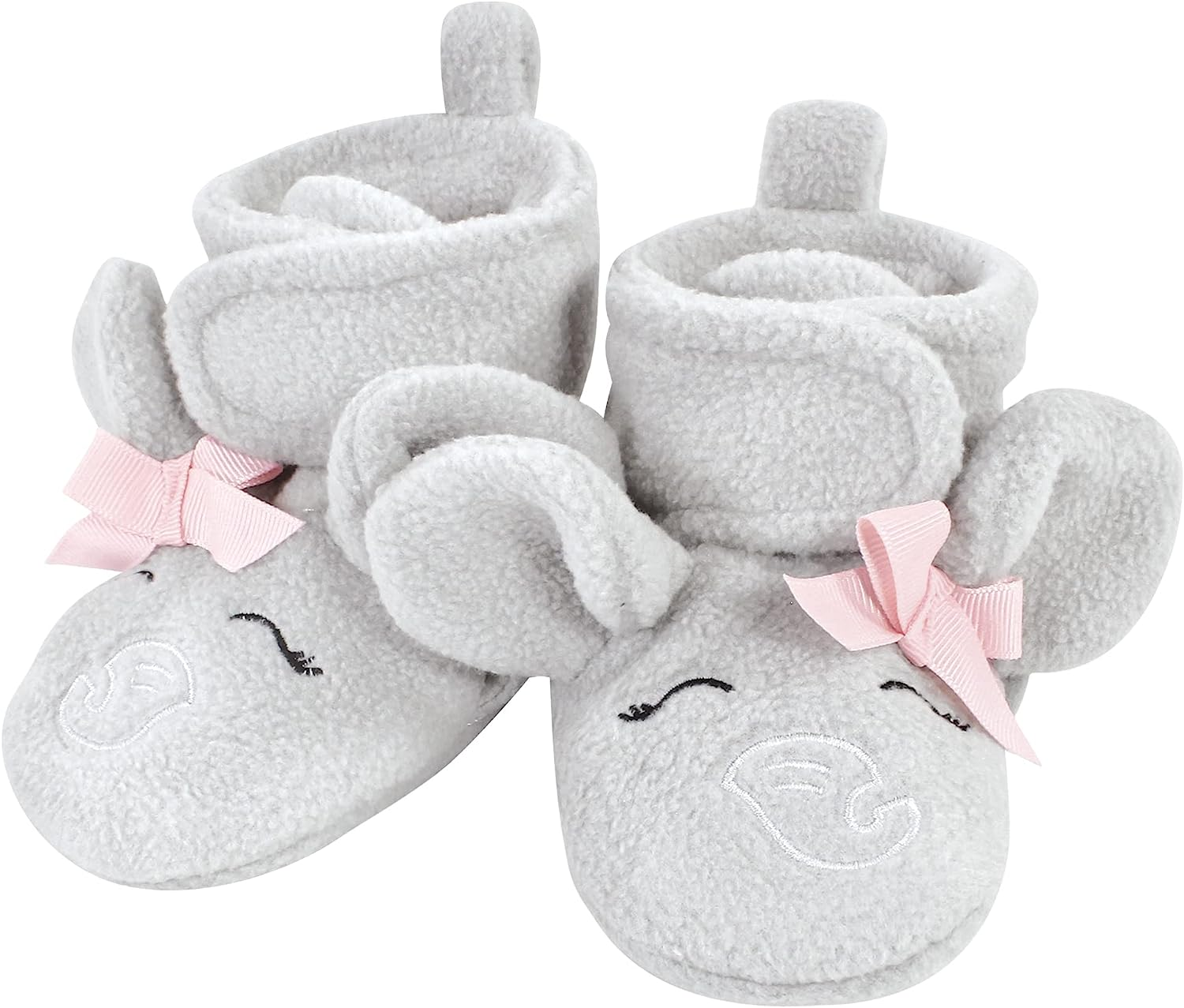 Hudson Baby Unisex Baby Animal Fleece Booties 2-Pack, Gray Elephant Lamb image number 1