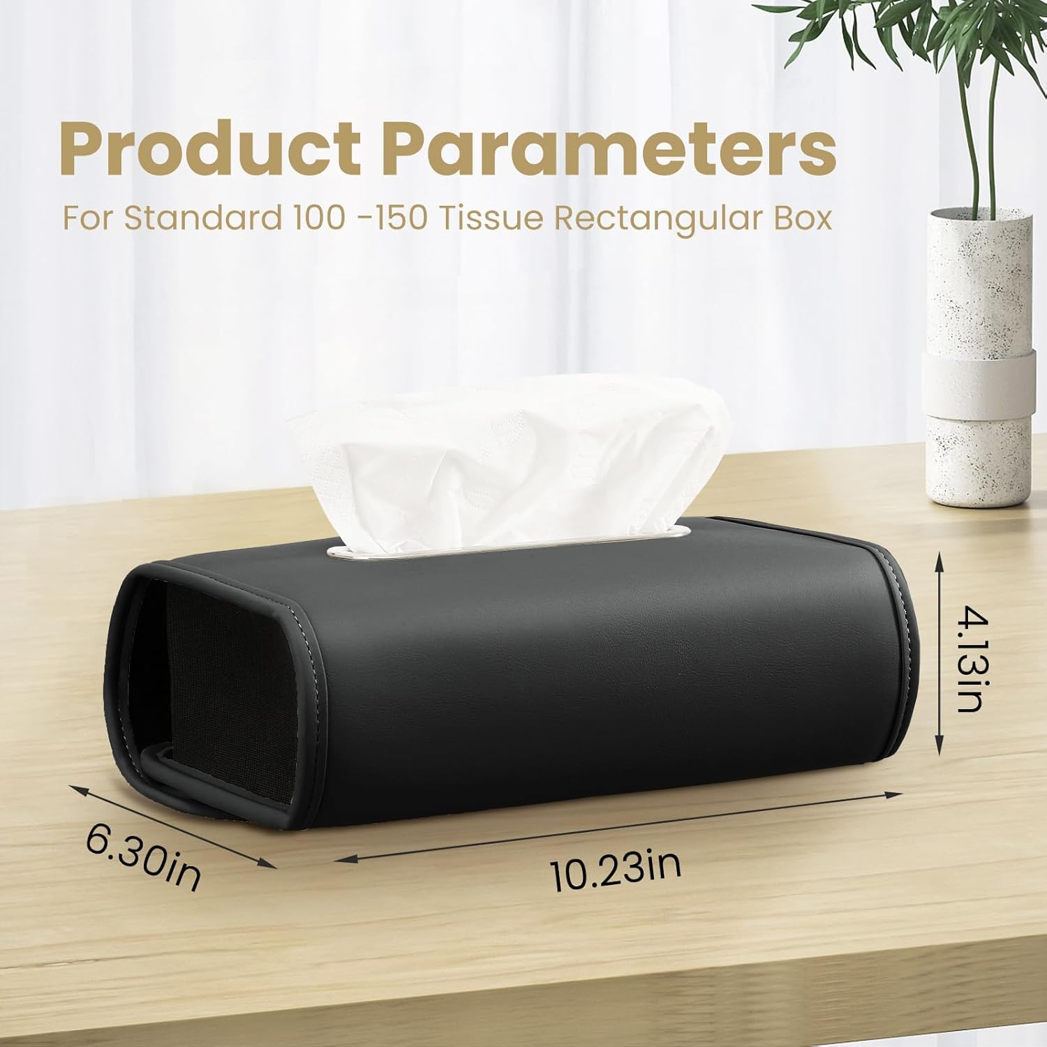 Car Essentials Set: Black PU Leather Tissue Holder (100-150 Tissues) + 2-Pack Magnetic Sunglasses Holders for Visor - Interior Automotive Accessories for Women, Keep Tidy image number 5