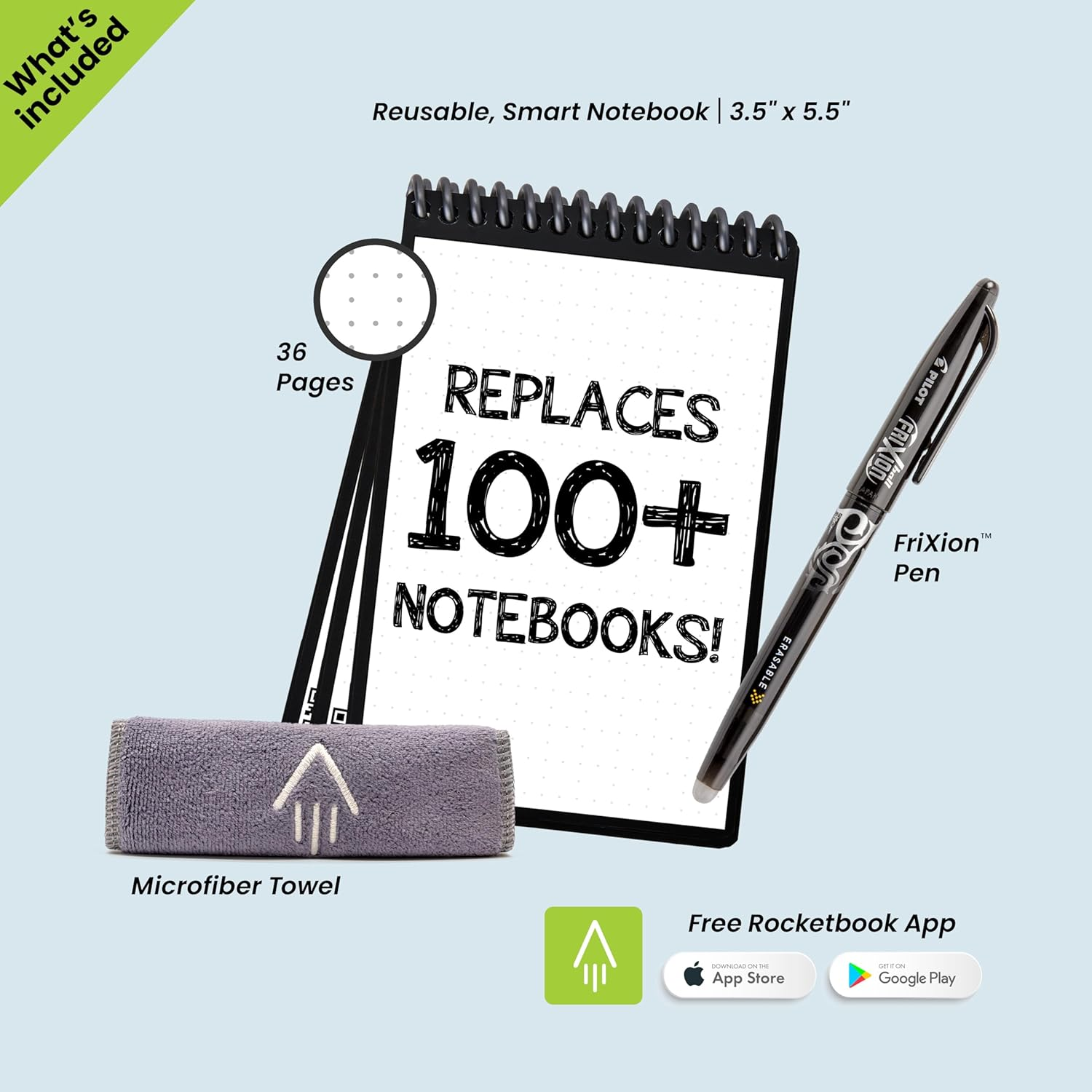 Rocketbook Smart Reusable Notebook, Mini Spiral Notebook, Infinity Black, (3.5" X 5.5") - Black image number 1