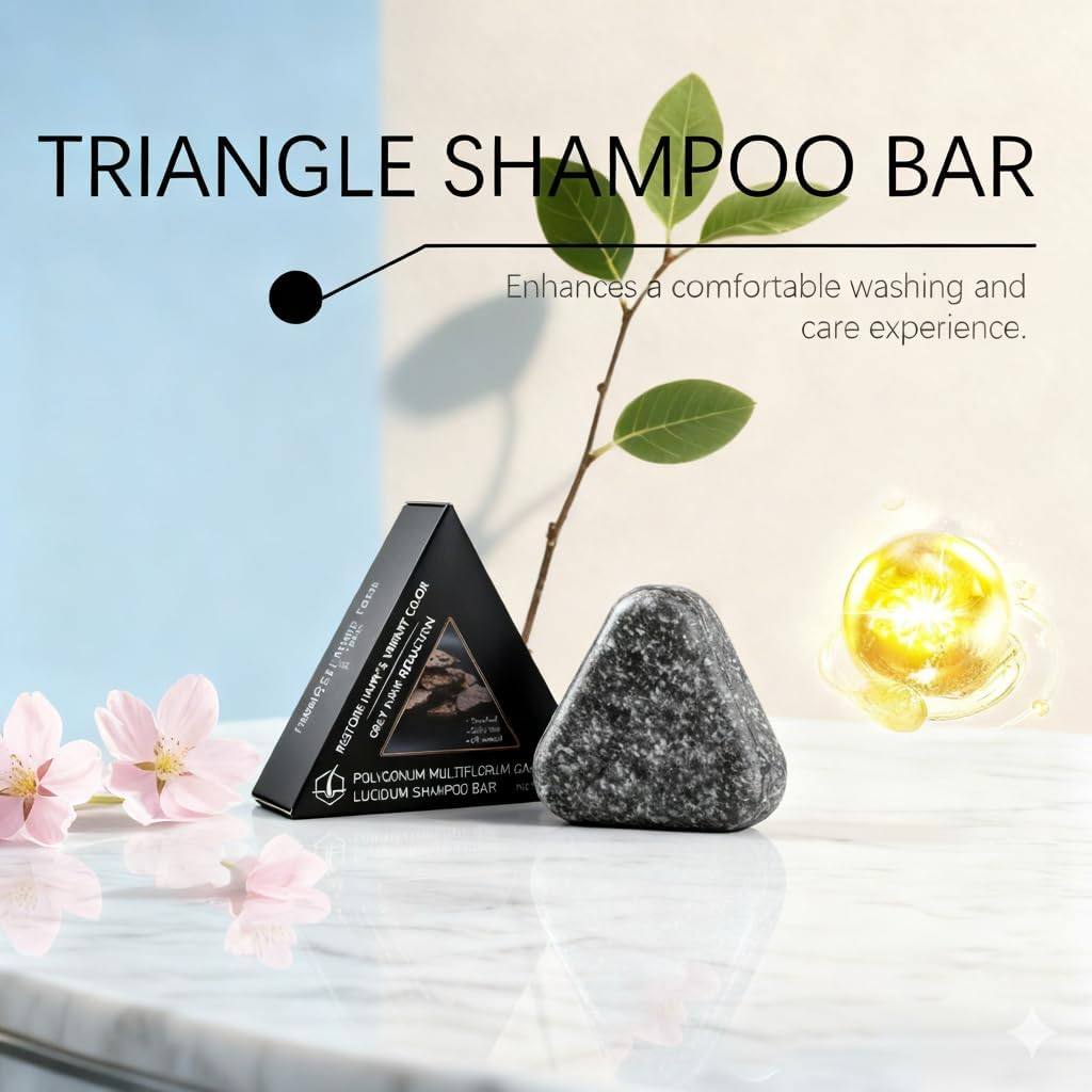 Polygonum Multiflorum Shampoo Bar, Black & Thick Hair Fallopia Multiflora Shampoo Bar, Triangle Solid Shampoos, Deeply Cleanses the Hair and Scalp Soap, Conditioner Repair Black Hairs Soap (2PCS) - 2Pcs image number 5