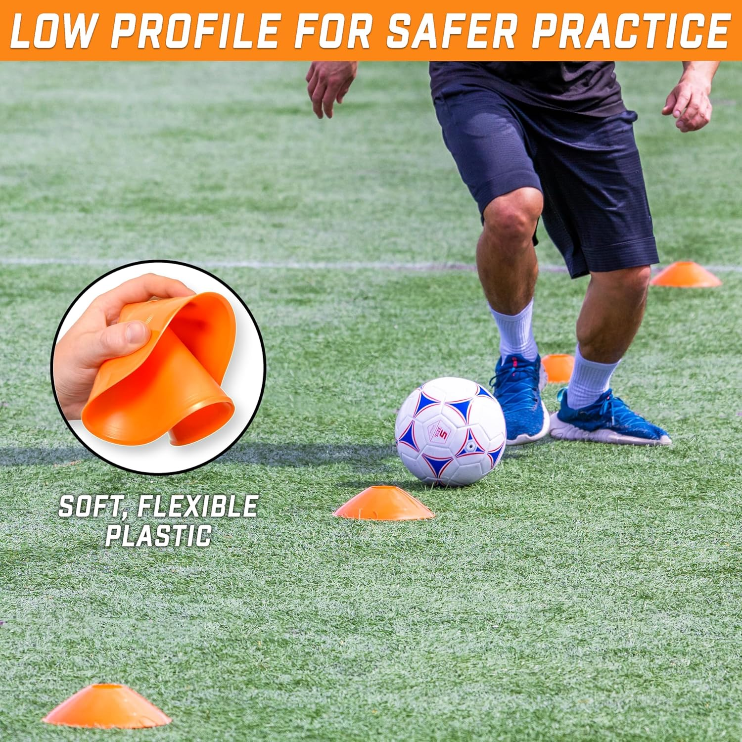 JASAI Premium Sports Cones for Agility Training and Drills - 20 Pack with Tote, Soccer Cones for Sports Training, Football, Basketball, Coaching, Practice Equipment - Orange image number 3