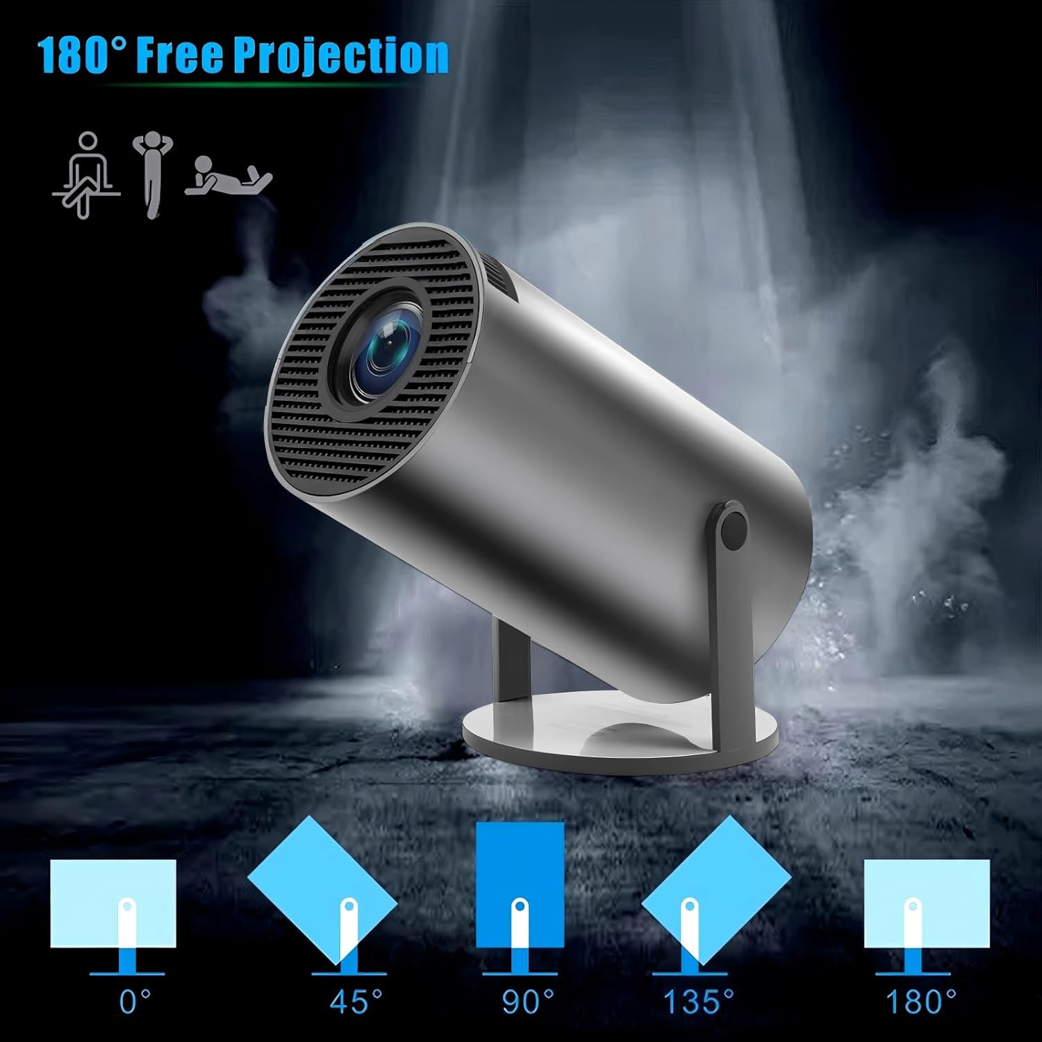 Mini Projector 1080P 4K Support with Wifi 6 & Two-Way Bluetooth 5.2, Portable HY300 Pro+ Smart Projector Manual Focus, 180&deg; Rotatable, Movie Home Bedroom Outdoor Projector for Phone, Laptop, PC, Black - White image number 7