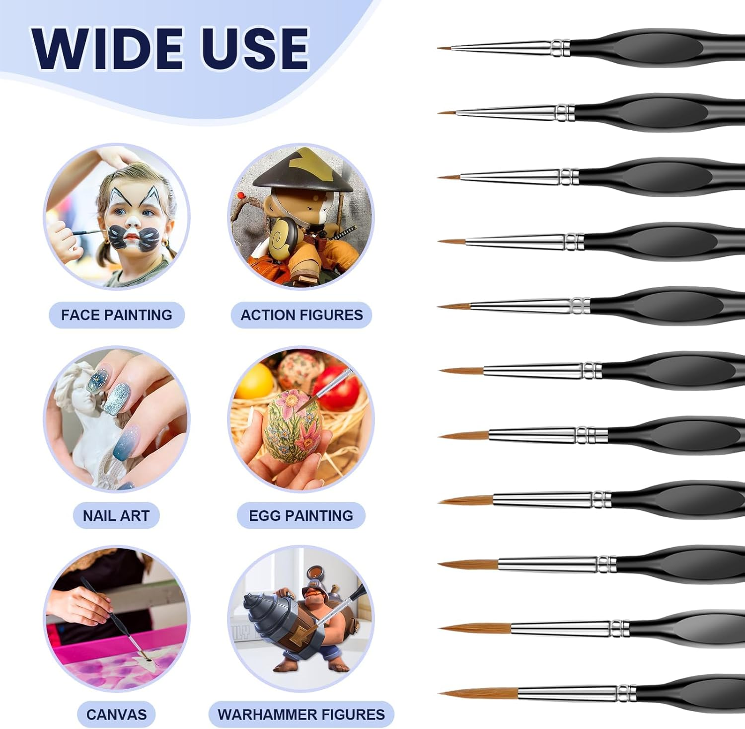 Kvadouly Professional Detail Paint Brushes Set &ndash; 11 Miniature Brushes for Acrylic, Watercolor, Oil, Models & Nail Art image number 6