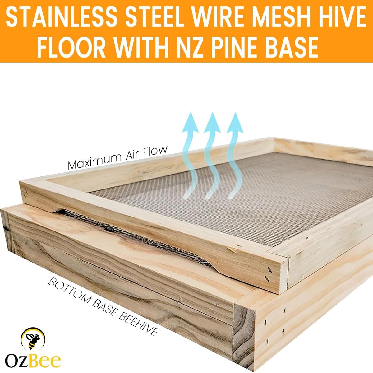 10 Frame Beehive Bottom Base with Stainless Steel Mesh & Removable Drawer Tray - NZ Pine Construction Bottom Board Hive Tools Beekeeping Tools Hive Parts image number 5