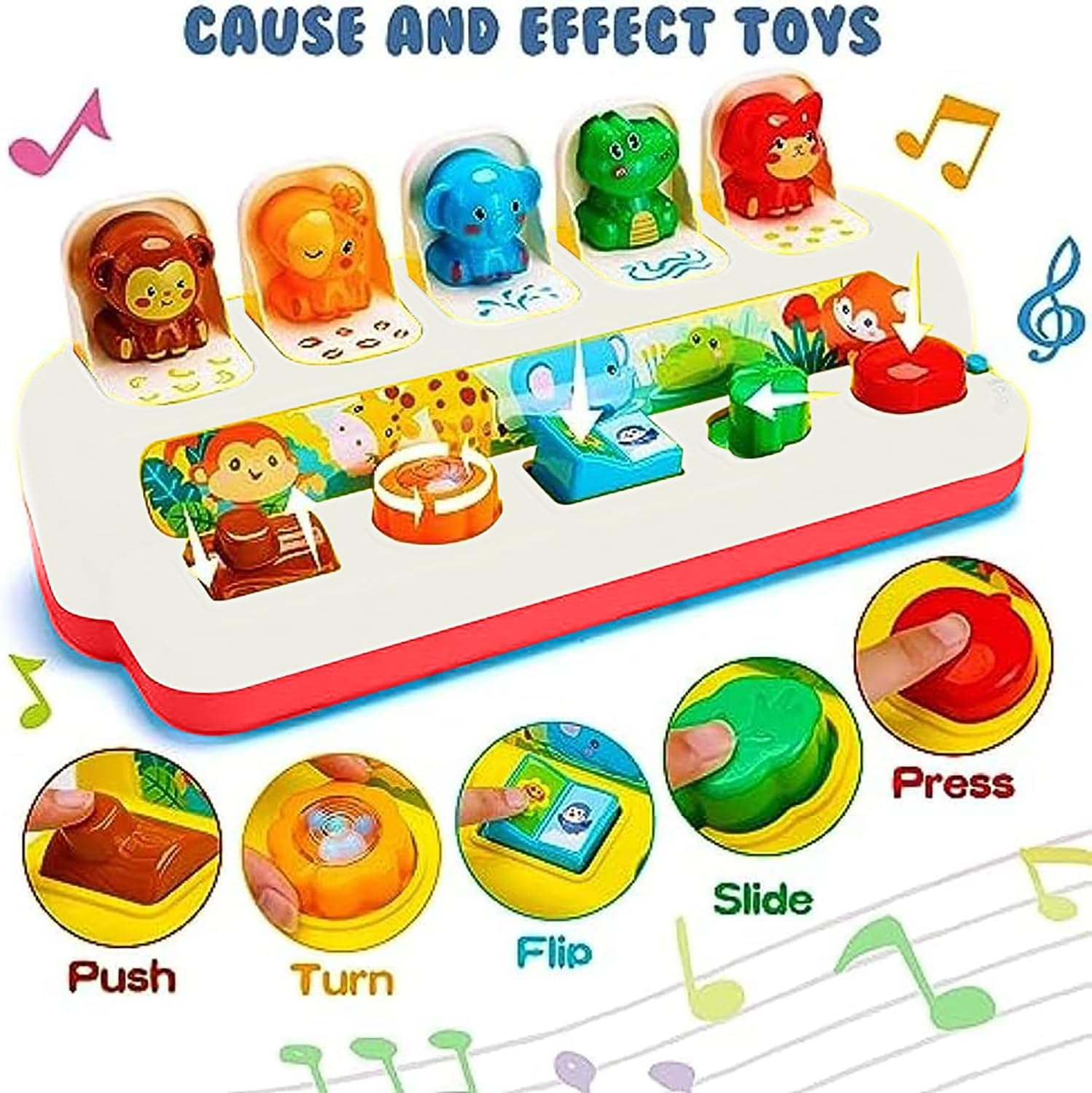 Interactive Pop up Animal Toys with Music & Light, Montessori Cause and Effect Toys for 1 Year Old Boy Girl Early Learning Musical Baby Toys 9-12-18 Months STEM Toddler Toys Age 1-2 Infant image number 2