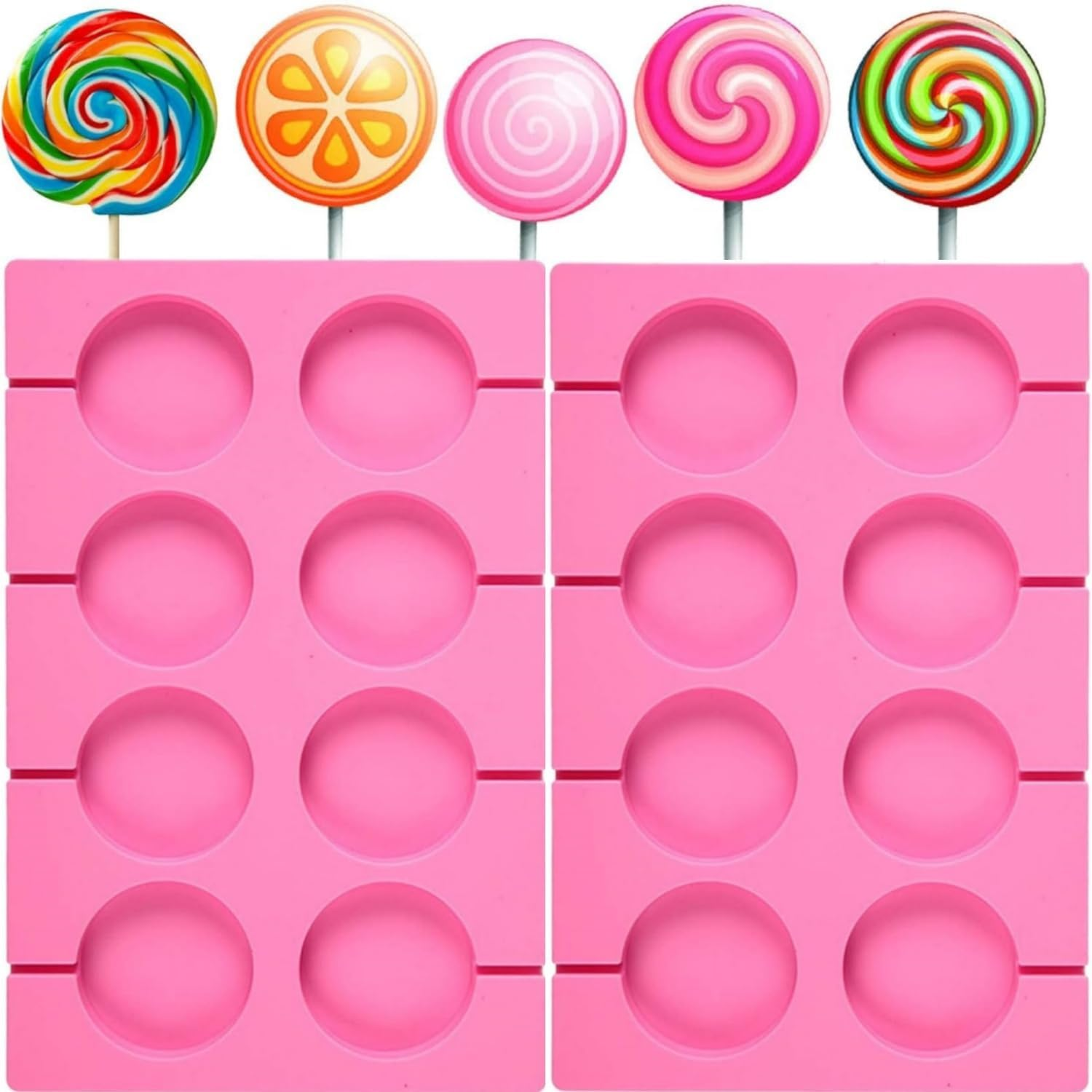 2Pcs 8-Capacity Large Silicone Lollipop Molds, Hard Candy Chocolate Sucker Mold, Candy Treat Bags, Great for Sucker, Hard Candy, Lollipop, Cake Pop (Large Round) image number 1