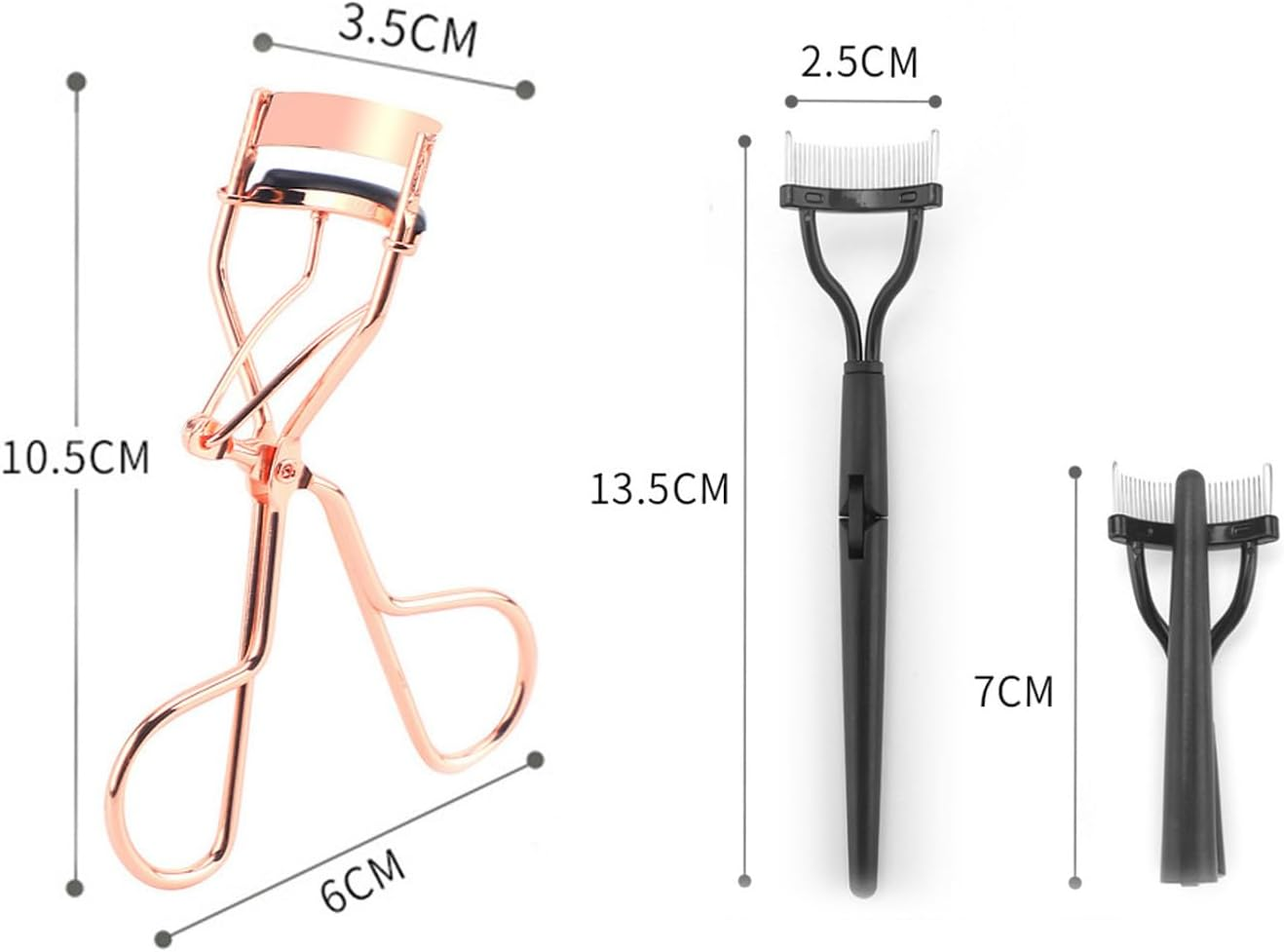 Eyelash Curler and Comb Set with 6 Refills,Mascara Applicator and Gentle Lash Separator(Rose Gold,Black) image number 2