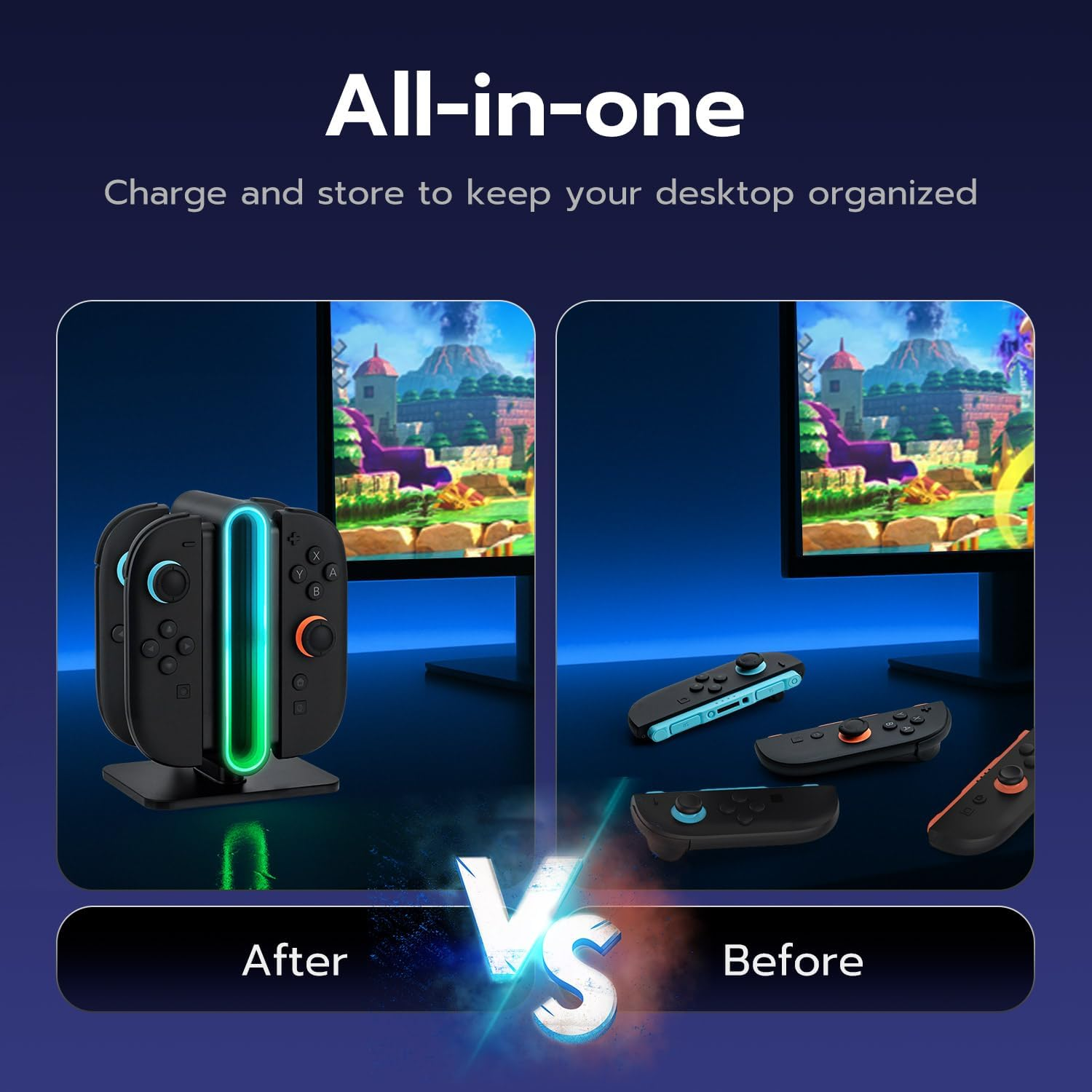 Mcbazel 4-In-1 RGB Charging Dock Station for Nintendo Switch 2 Joy Con - Magnetic Fast Charger with LED Indicators, Colorful Lighting & Safety Protection, Switch 2 Accessories image number 3