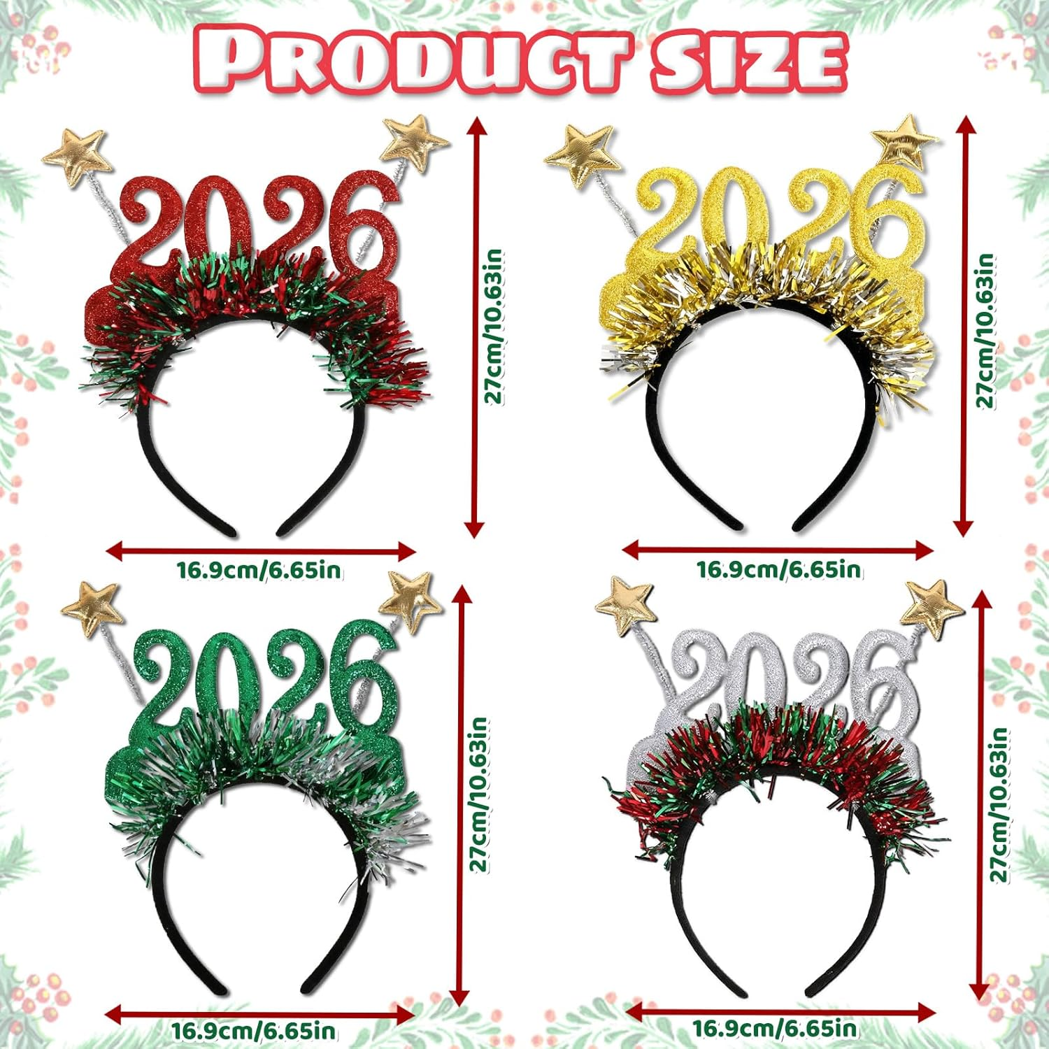 Brateuanoii Pack of 4 2026 Glitter Numbers Headbands, Happy New Year Headband, Headpiece with Glittering Numbers and Garlands, Happy New Year Headband, Christmas Headbands for Women image number 5