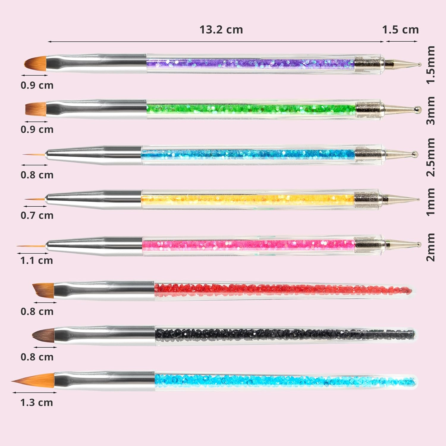8-Piece Nail Art Brush Set, Brush for Nails with Double Head Nail Art Brush Set, Dotting Pen and Gel Brush for Nails, Precise Brush for Nail Design, Colour and Embellishments image number 3