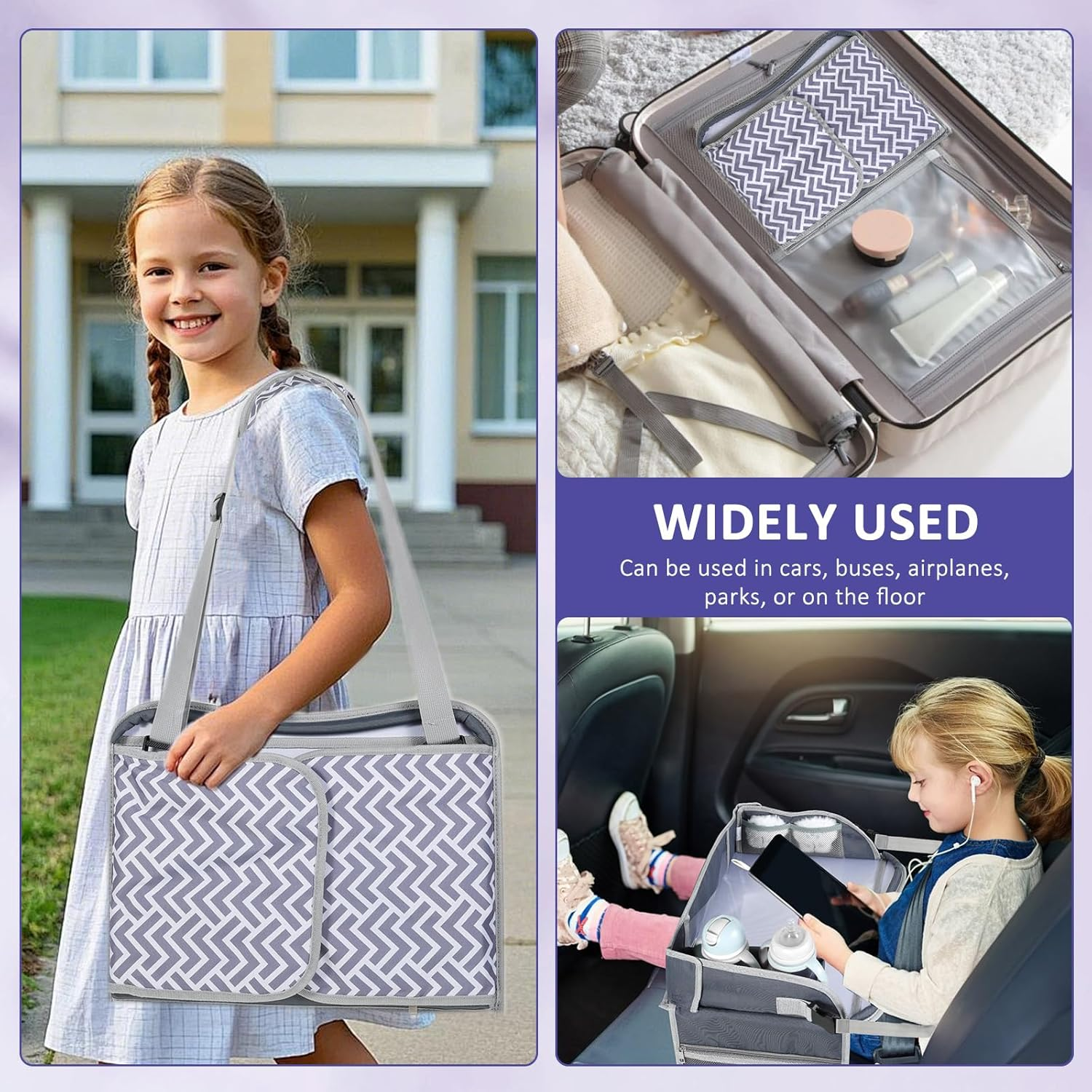 Kids Travel Tray for Toddler Car Seat, Enduring Car Seat Tray, Easy to Install Seat Table Tray with Adjustable Strap for Road Trip Activities image number 2