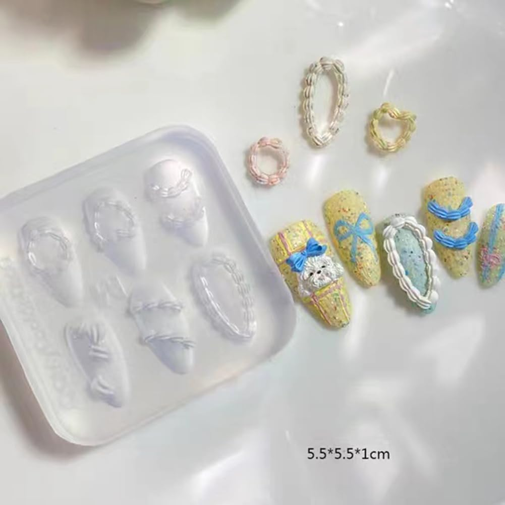 LIFOOST Nail Art Silicone Mold Embossed Cream Chain Design DIY Manicure 3D Carving Template with 6 Patterns, Resin Craft Making Tool Mould for Women Nail Decoration - Ribbon Bows image number 7