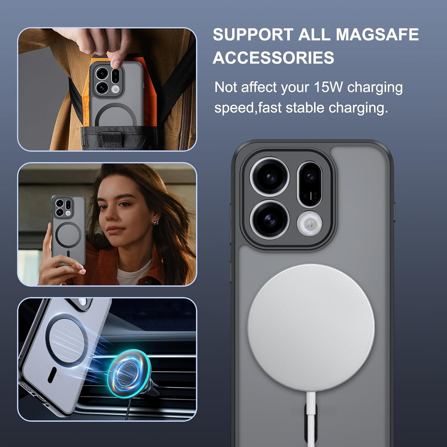 Effcotuo Magnetic Case for Oppo Find X9 Case with Screen Protector for Tempered Glass Screen Protector with Magsafe Acrylic Protective Case Full Magnet Matte Mobile Phone Case - Honor Magic 8 Lite image number 2