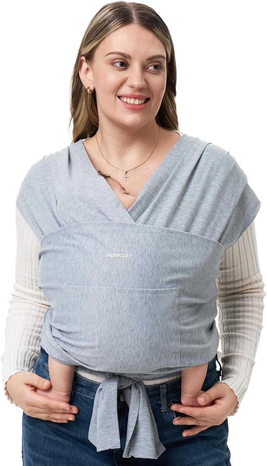 Momcozy Baby Wrap Carrier, Easy to Wear Infant Carrier Slings, Lightweight Hands Free Baby Sling, Adjustable Baby Carriers for Newborn to Toddler 8-35 Lbs, Black