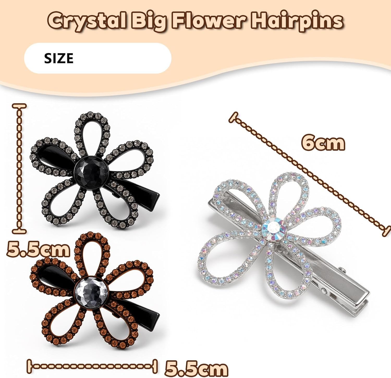 EUYKQNOI Hair Clip Flower 6 Cm Effect Duck Bill Clip - Fashionable Hair Clip for Women with Iridescent Petals, Suitable for Thick Hair, Elegant Spring Accessories (Pack of 3) image number 3