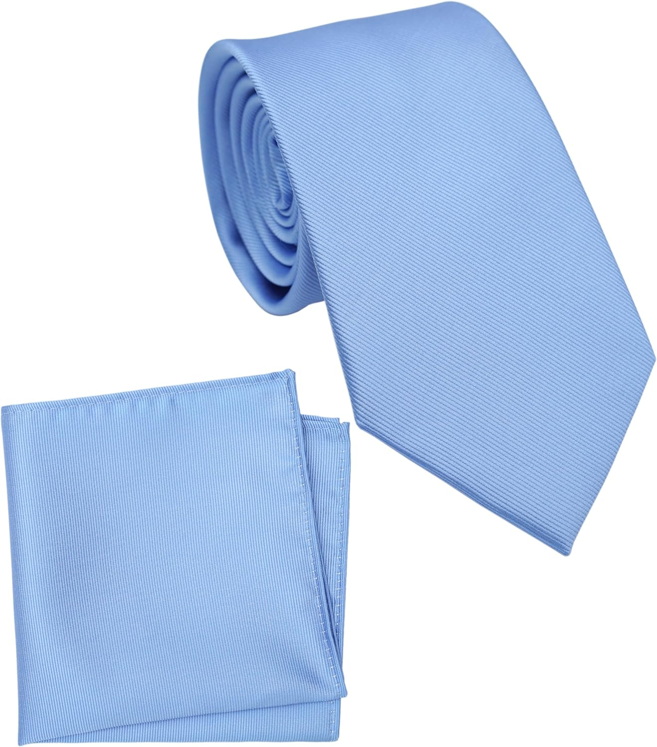 Regular Tie and Pocket Square for Men, Solid Color Necktie Set, 3.2 Inch Standard Width