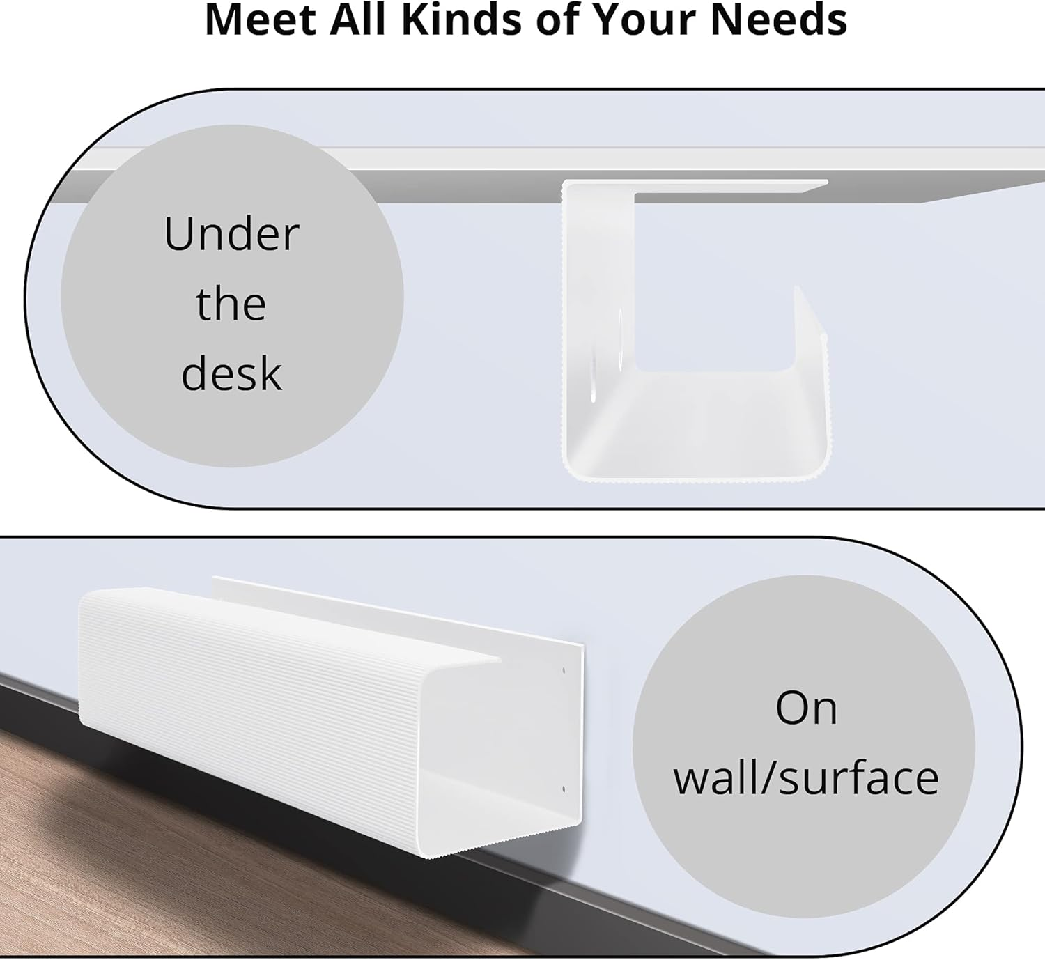 Large Capacity under Desk Cable Management Trays 2 Pack - Ultra Sturdy PVC Cable Tray - Cable Organizer under Desk for Office and Home, 2 Install Options for All Applications - White image number 3