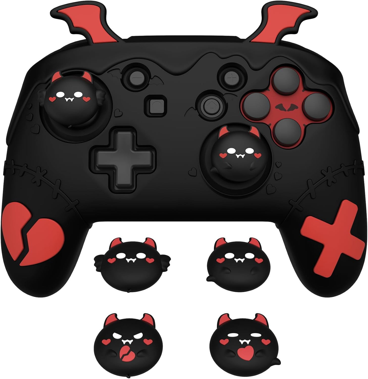 Playvital Gothic Imp Series Cute Silicone Case for Nintendo Switch Pro Controller with 4 Thumb Grip & 2 Sticker, Non-Slip Anti-Scratch Protective Silicone Skin Cover - Black