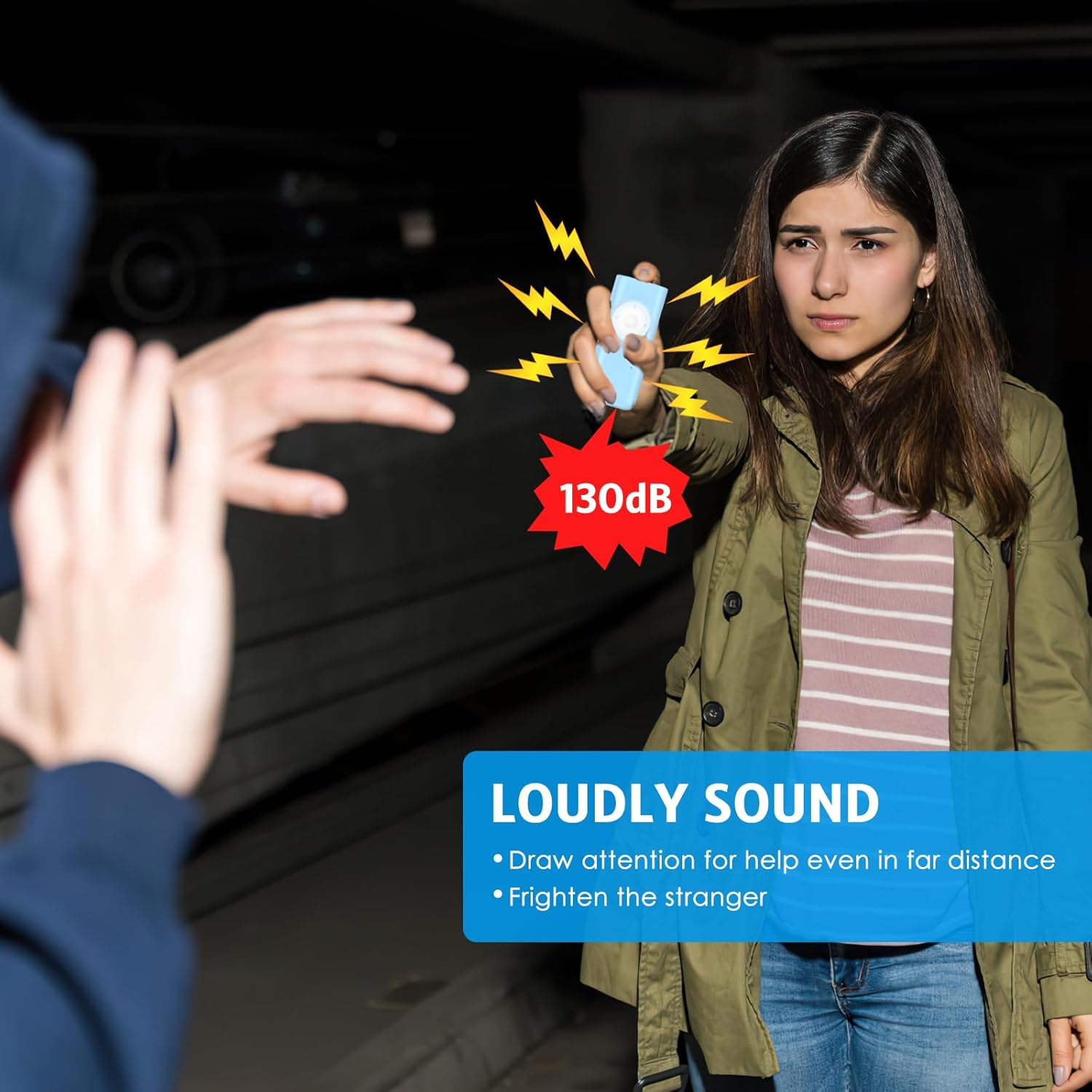 AMIR Personal Alarm Keychain for Women Safety - Loud 130 Db Siren with Strobe Light and Carabiner - Helps Women, Children, Men, Seniors, Elderly Emergency Call (Blue) - Blue image number 5