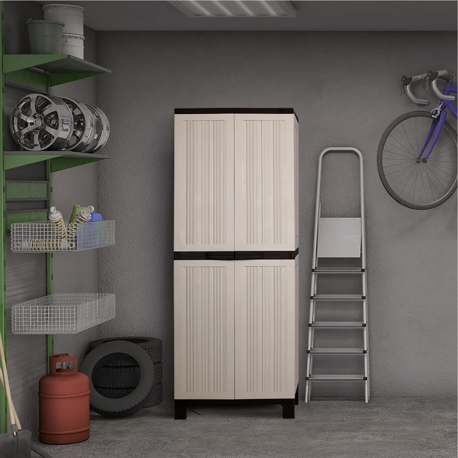 Livsip Garden Shed 173Cm with Adjustable Shelf and Lockable Doors Outdoor Storage Cabinet Beige image number 3