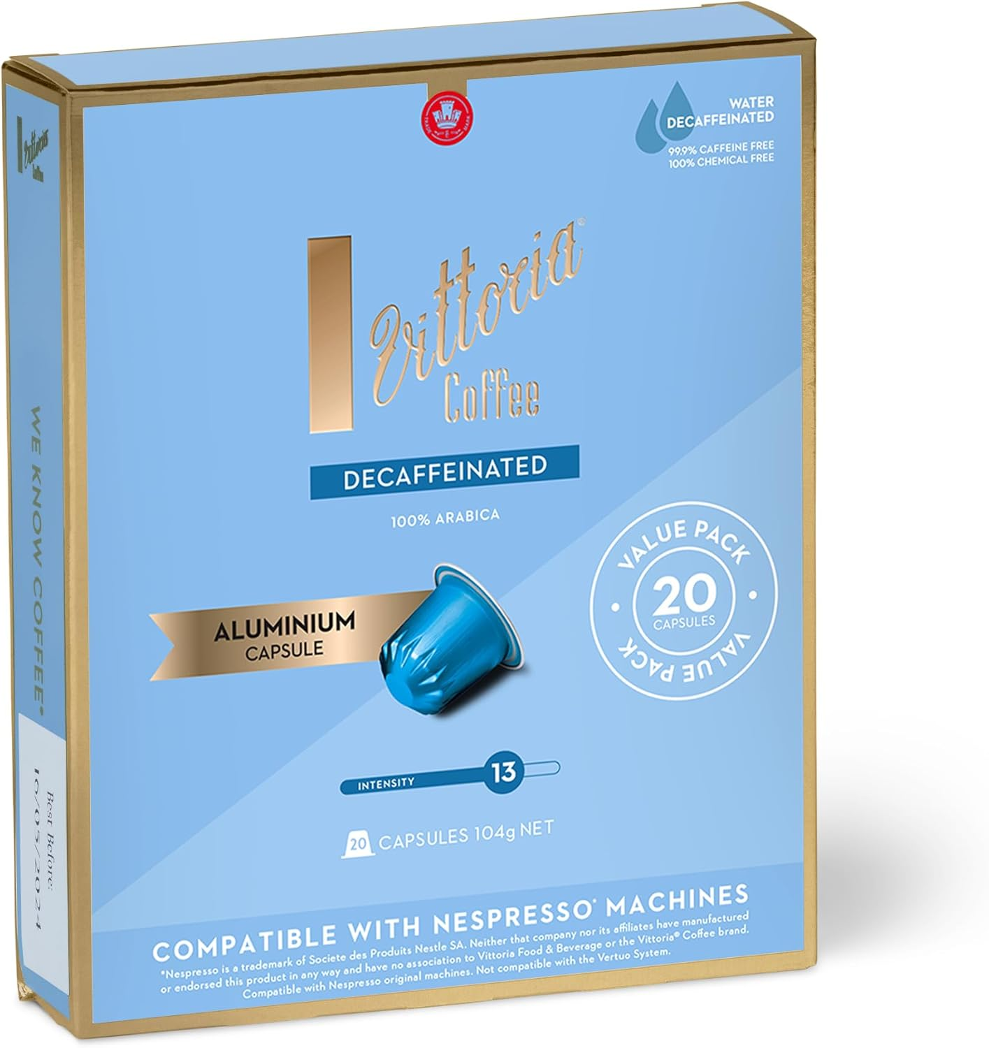 Vittoria Coffee Decaf 100% Arabica Nespresso Compatible Aluminium Capsules. Best Served as an Espresso or Milk - 20 Pack Pods image number 4