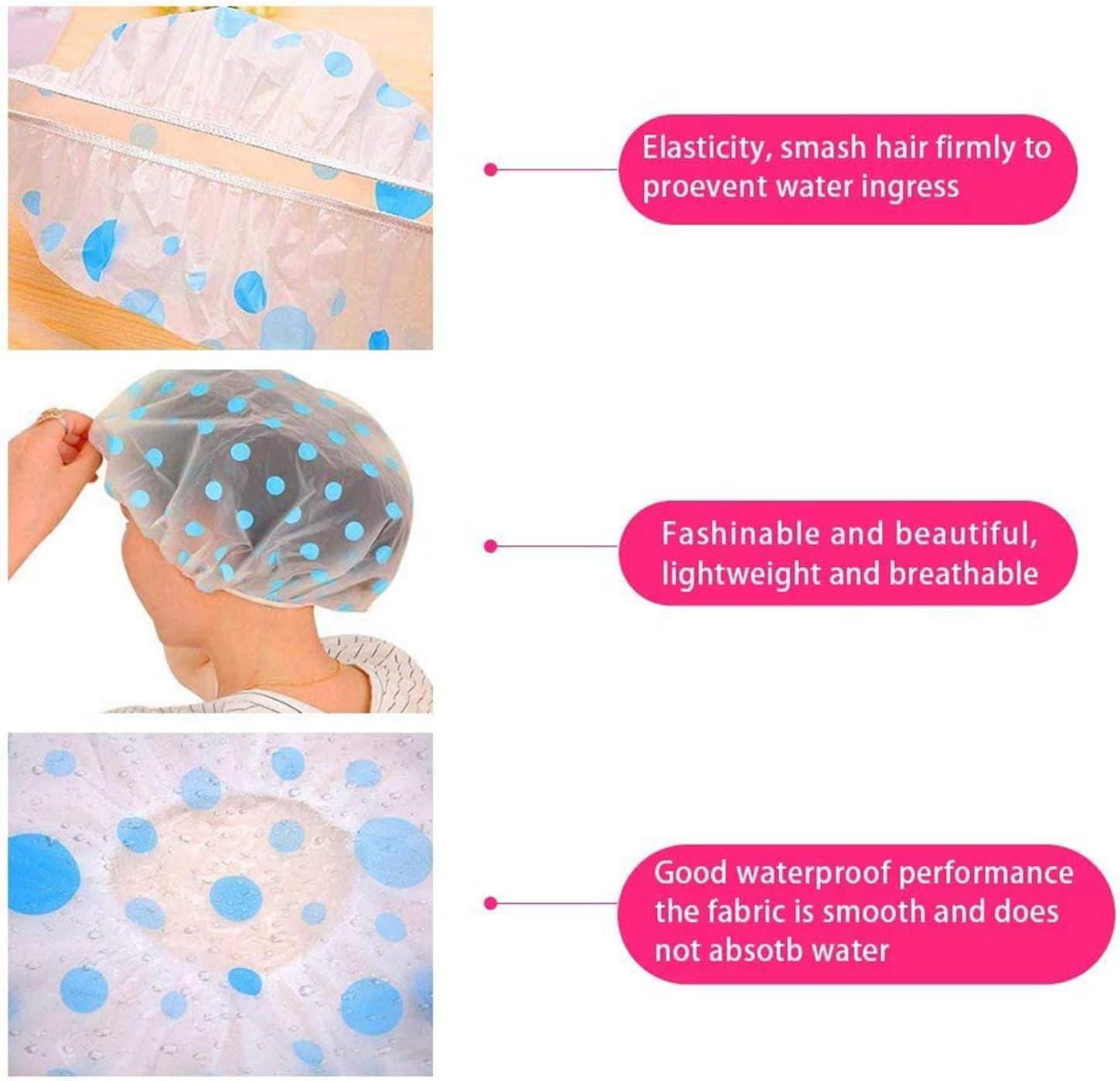 3 Pieces Elastic Shower Cap, Reusable Waterproof Shower Caps, Plastic Shower Cap for Girls, Women, Shower, Spa, Salon, Main Use (Blue, Yellow, Red) image number 1