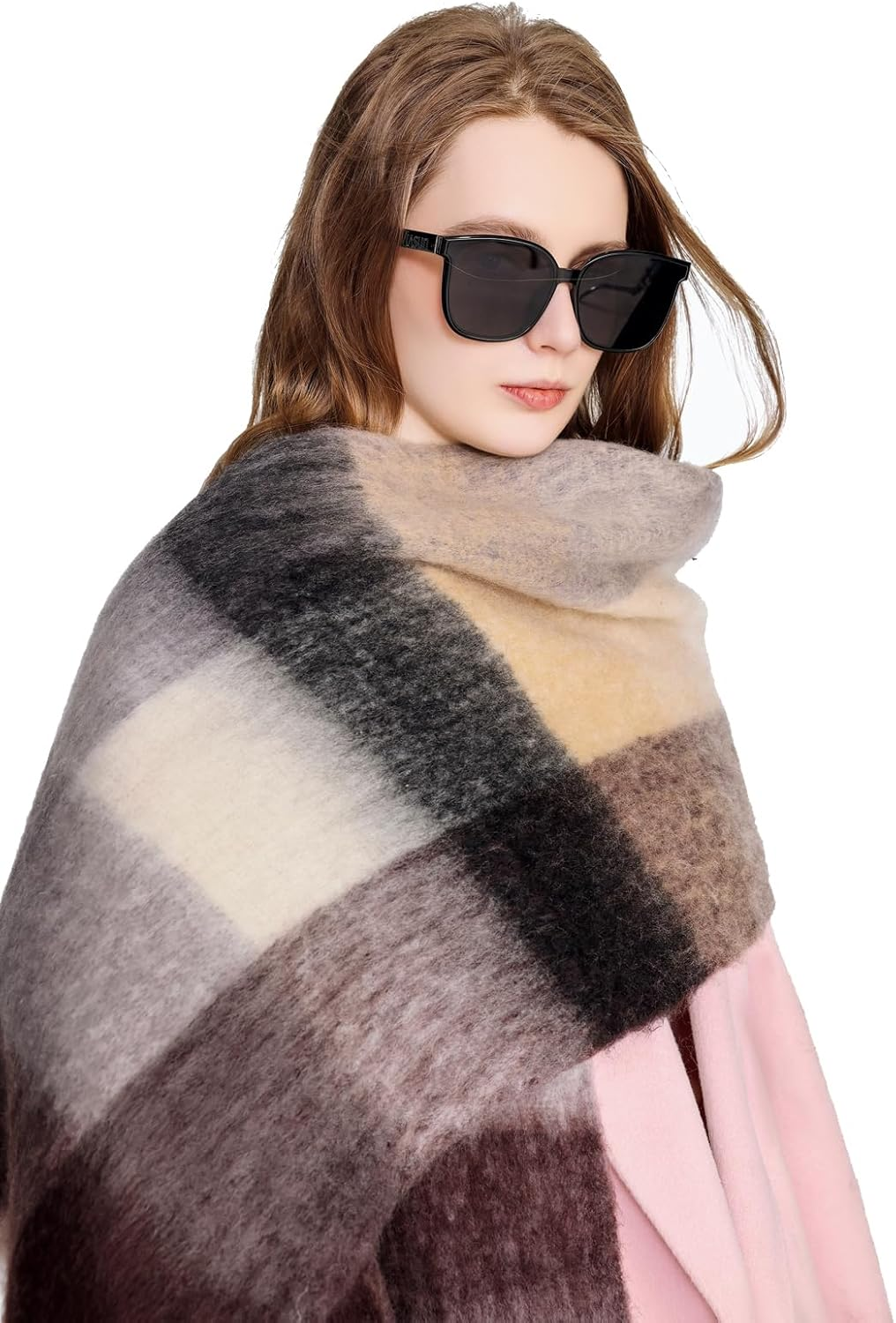 Young_Me Women'S Cashmere Big Coloured Checked Scarf Winter Warm Wrap Scarf - Multicolor2 image number 5
