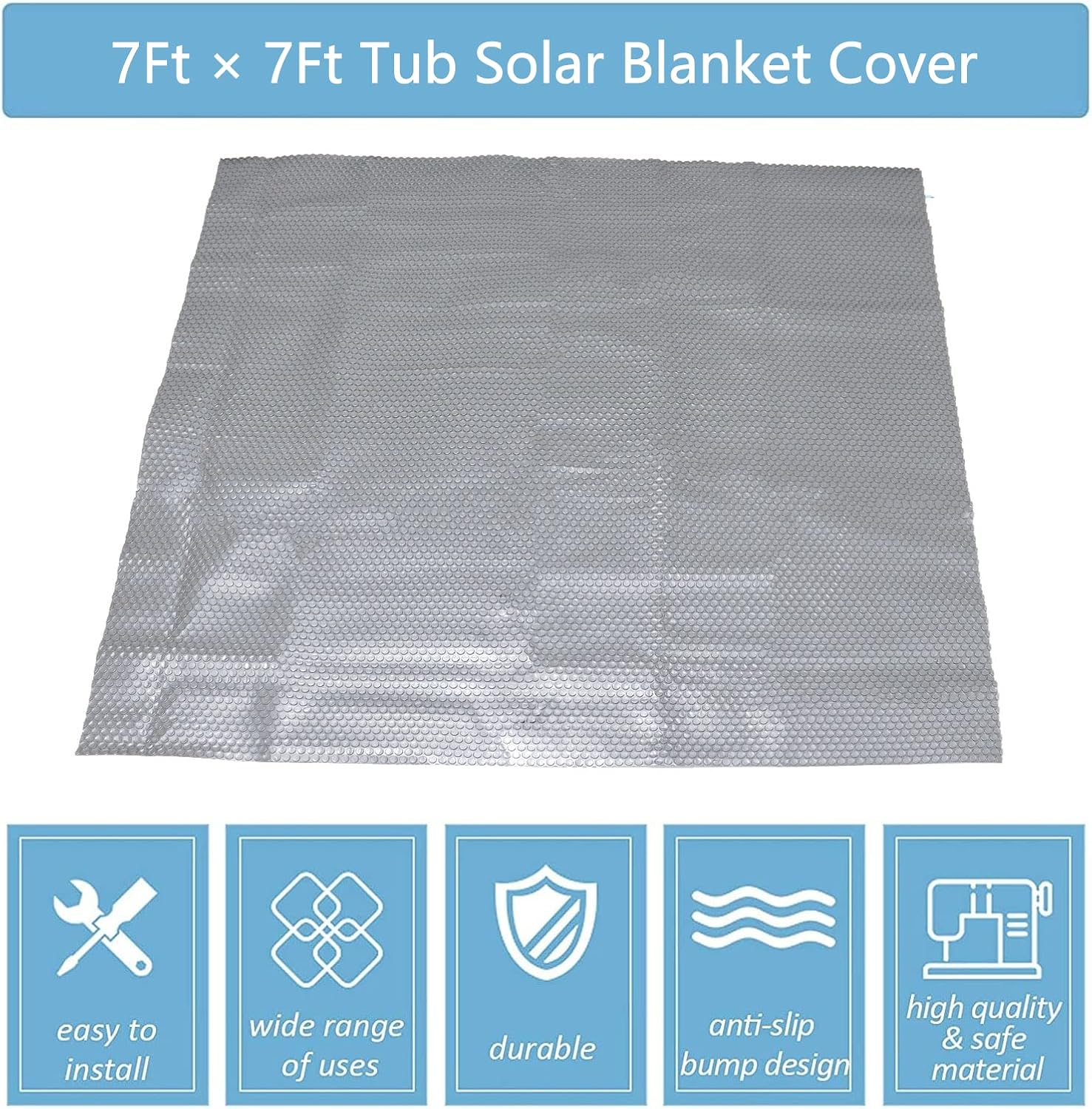 Hot Tub Bubble Blanket - 7 X 7 FT 16-Mil Square Pool Spa Solar Cover | Heavy Duty Floating Heat Retaining Thermal Blanket for Insulating Solar Heating （Gray image number 3