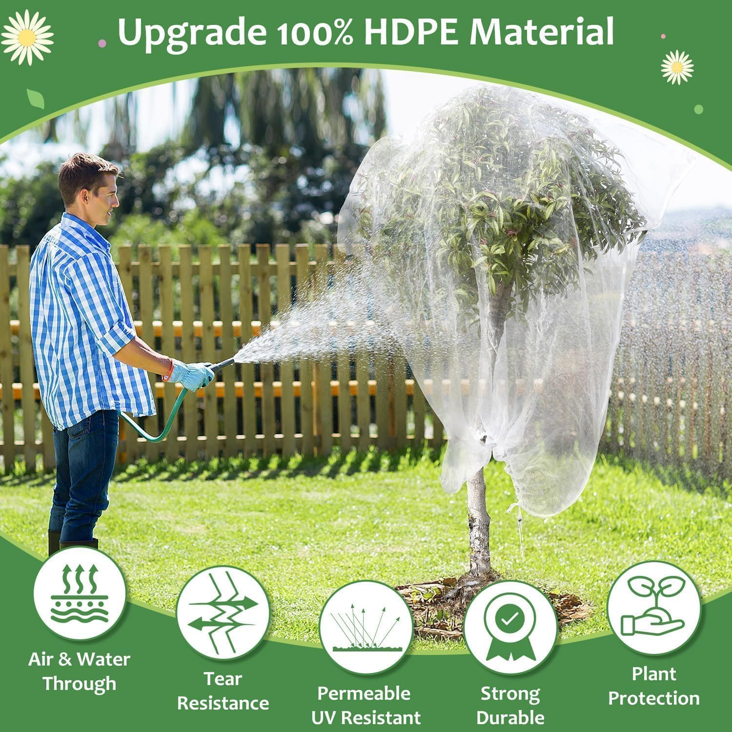 2Pack Large Fruit Tree Netting with Drawstring & Zipper, 10X10Ft Garden Protection Net - Reusable Anti-Bird Insect Netting for Fruit Trees, Plants, and Berry Bushes (2PCS (10 * 10FT)) image number 2