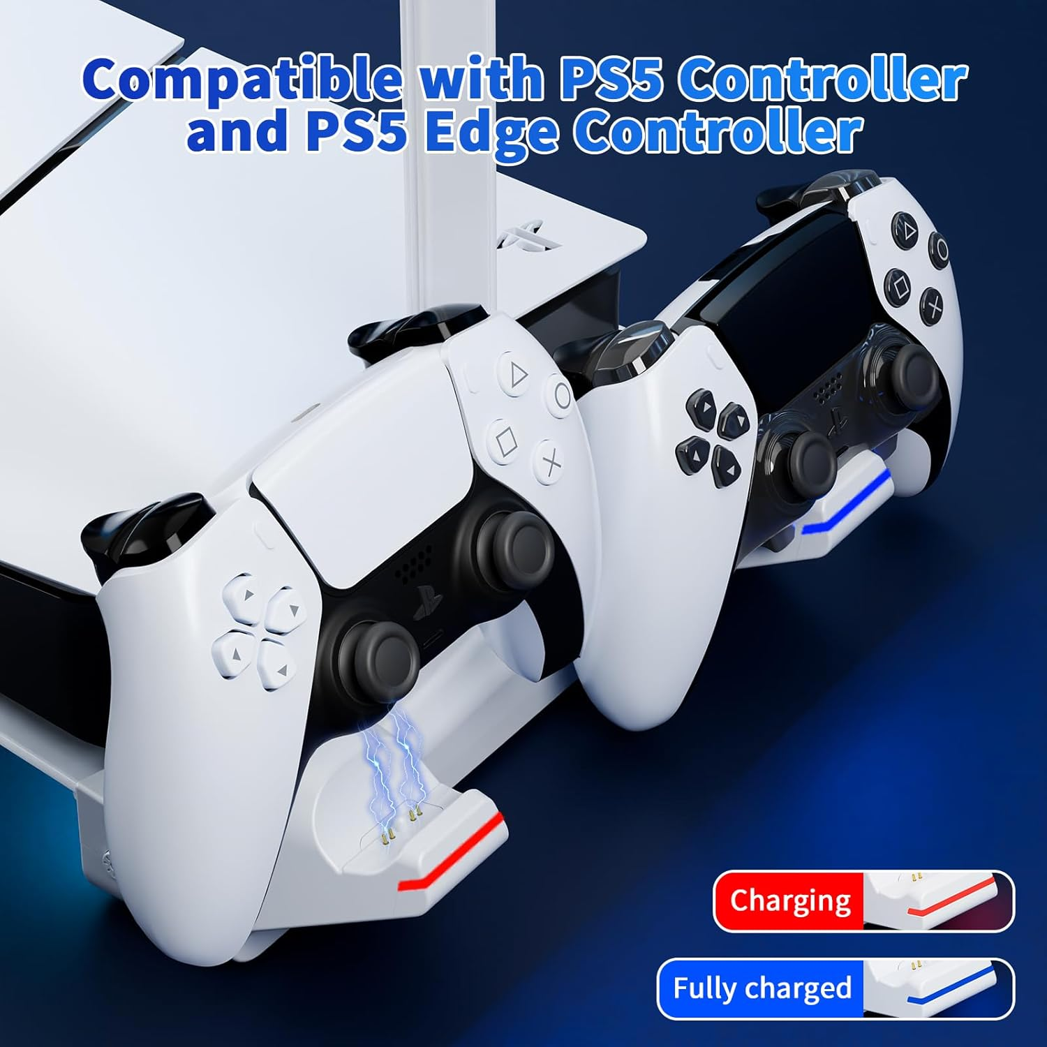 HONCAM Horizontal Stand for Ps5 Slim Disc & Digital Console, PS5 Slim Stand with Dual Controller Charger and 7 RGB Light, PS5 Slim Accessories for 2023 PS5 Slim Console (NOT Fit 2020 PS5), White image number 6