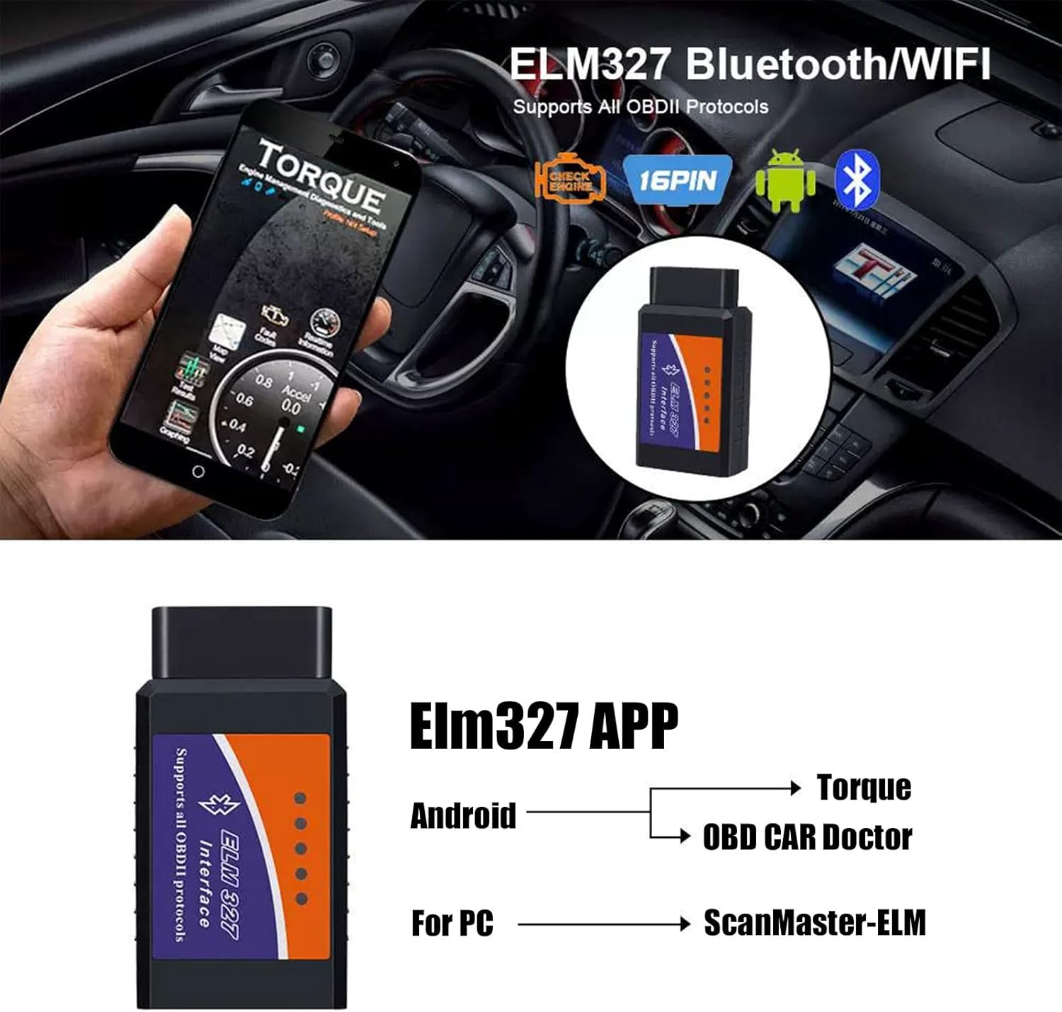 RIBHNXHI OBD2 Scanner Wifi OBDII Car Diagnostic Tool Engine Code Reader Compatible with Iphone Ipad Android Works with Incardoc OBD Fusion Torque Black image number 3