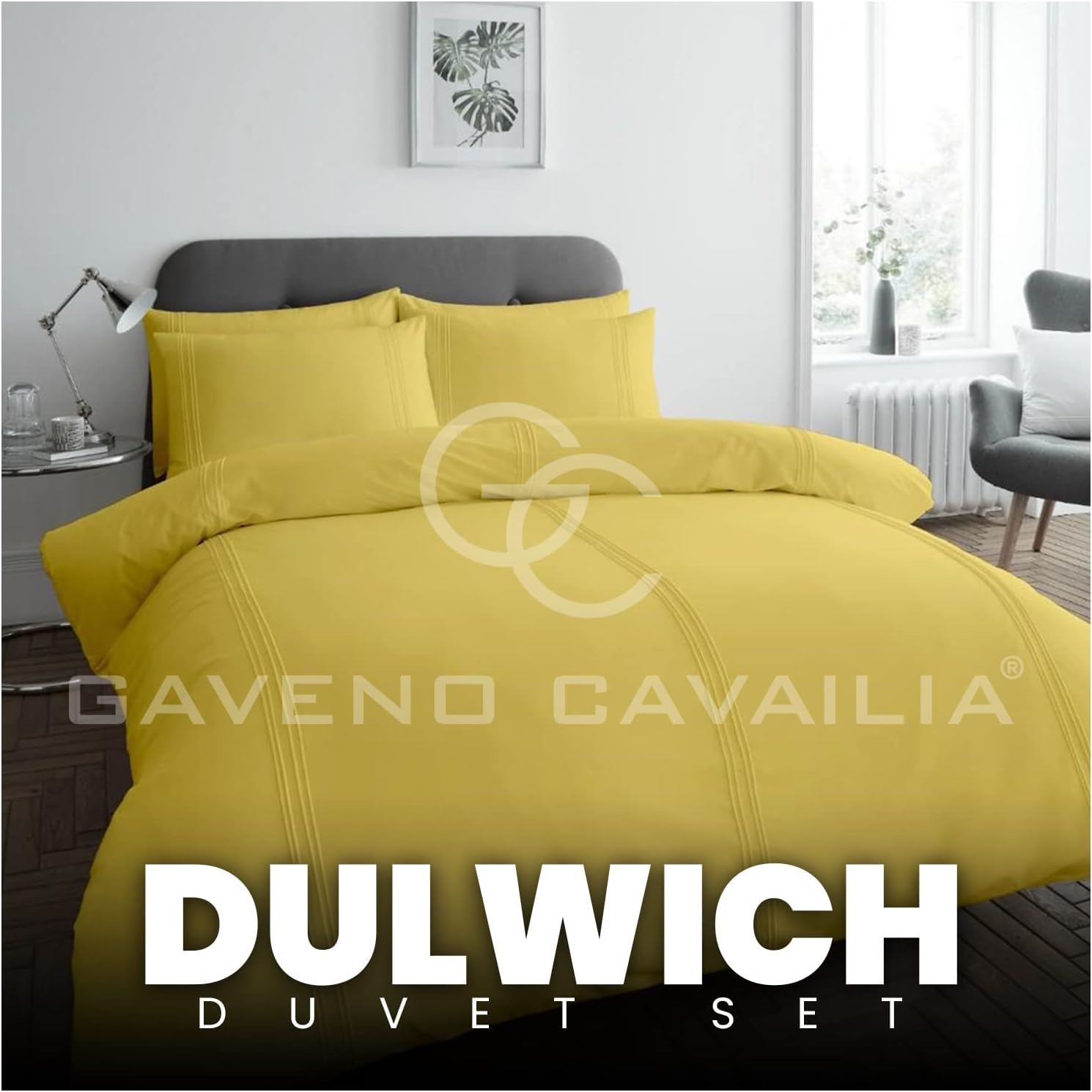 Gaveno Cavailia Luxury Duvet Set Plain Dyed Pleated Quilt Cover Bedding, Polyester, 50% Cotton, Ochre, Single