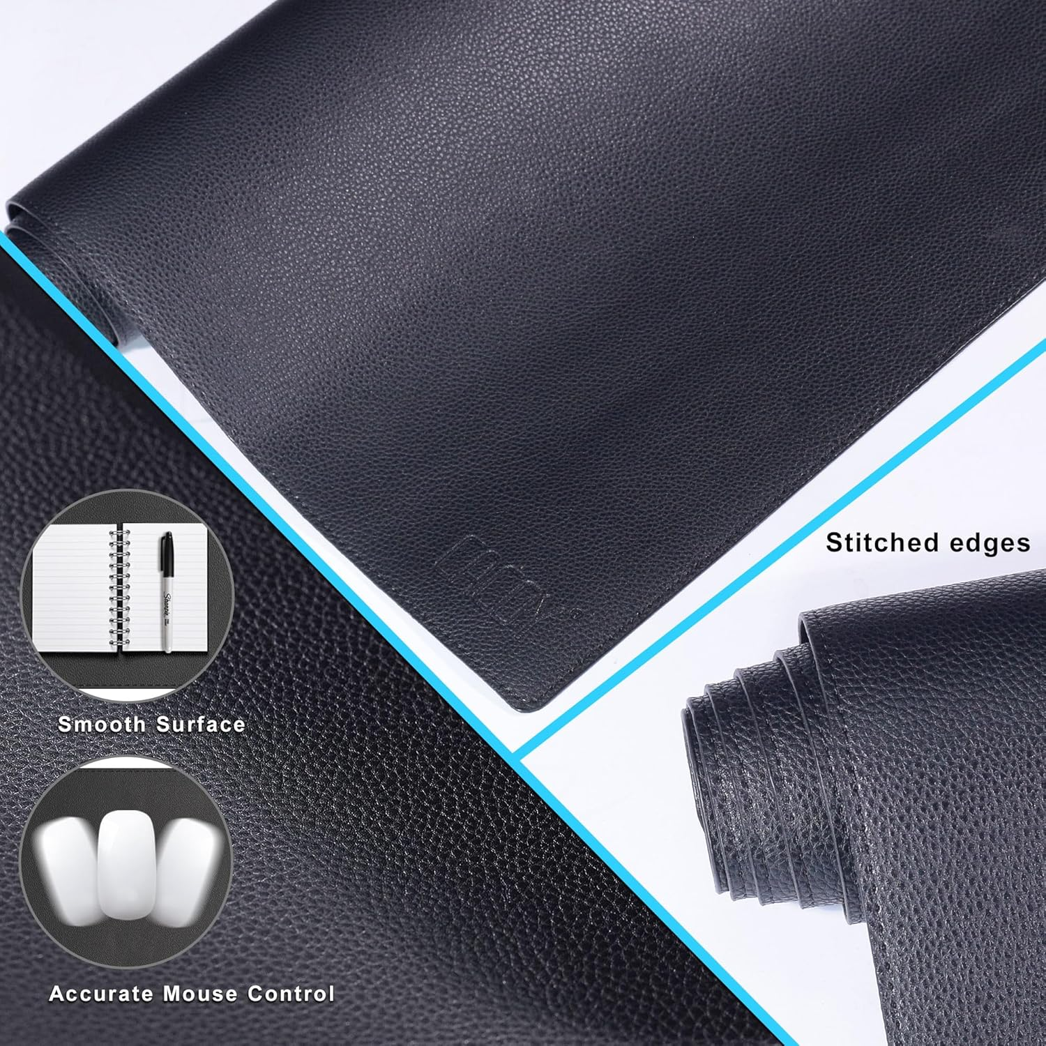 Cacoy Leather Desk Pad, 90X50Cm Waterproof Desk Mats on Top of Desks, Large Gaming Keyboard Mouse Pad, Black image number 5