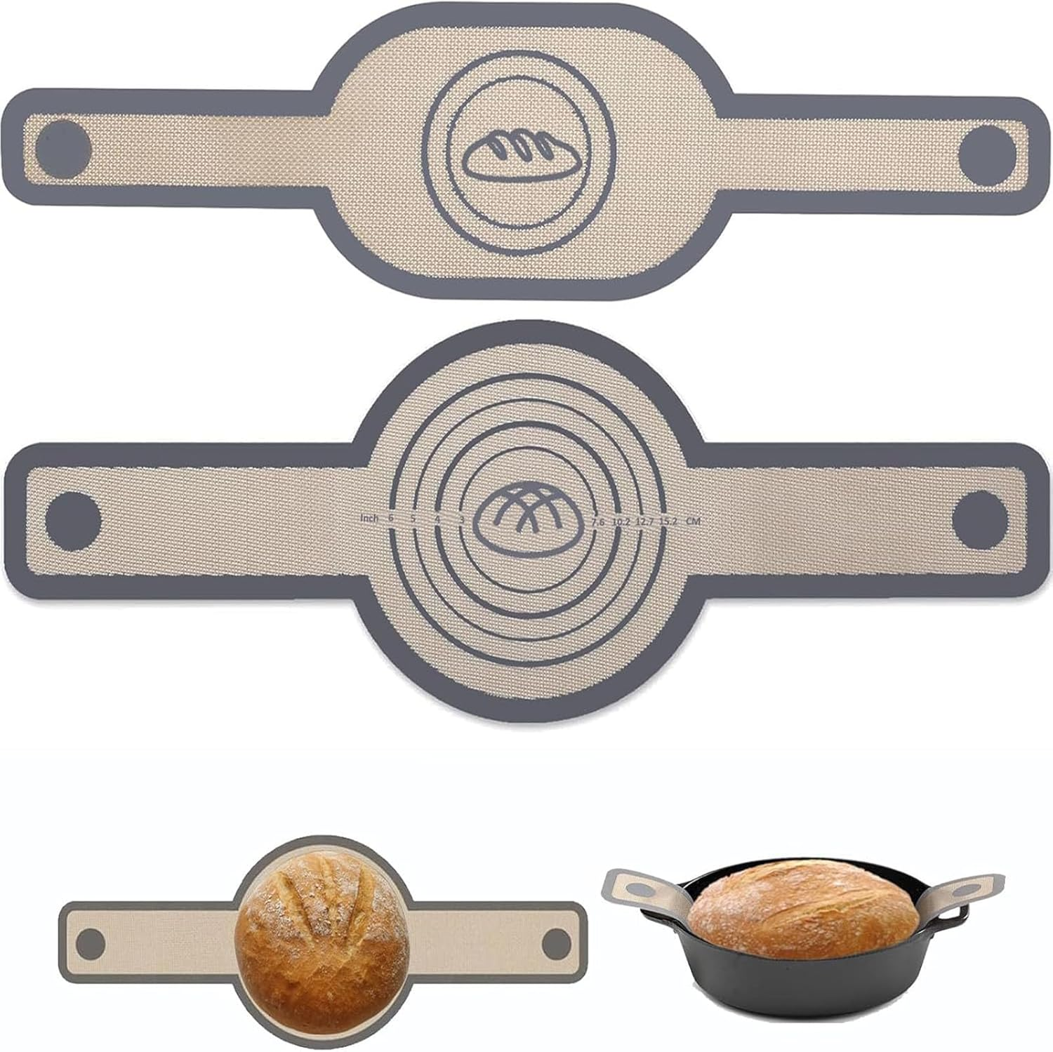 Silicone Bread Sling Oval and round - Non-Stick & Easy Clean Reusable Oval Silicone Baking Mat for Dutch Oven. with Long Handles Sourdough Bread Baking Mat Tools Supplier Liner (Gray) image number 5
